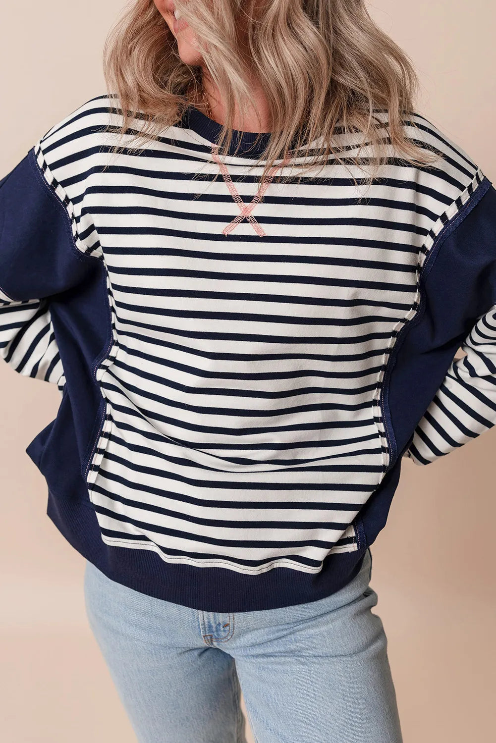 Striped Round Neck Long Sleeve Sweatshirt-TOPS / DRESSES-[Adult]-[Female]-2022 Online Blue Zone Planet