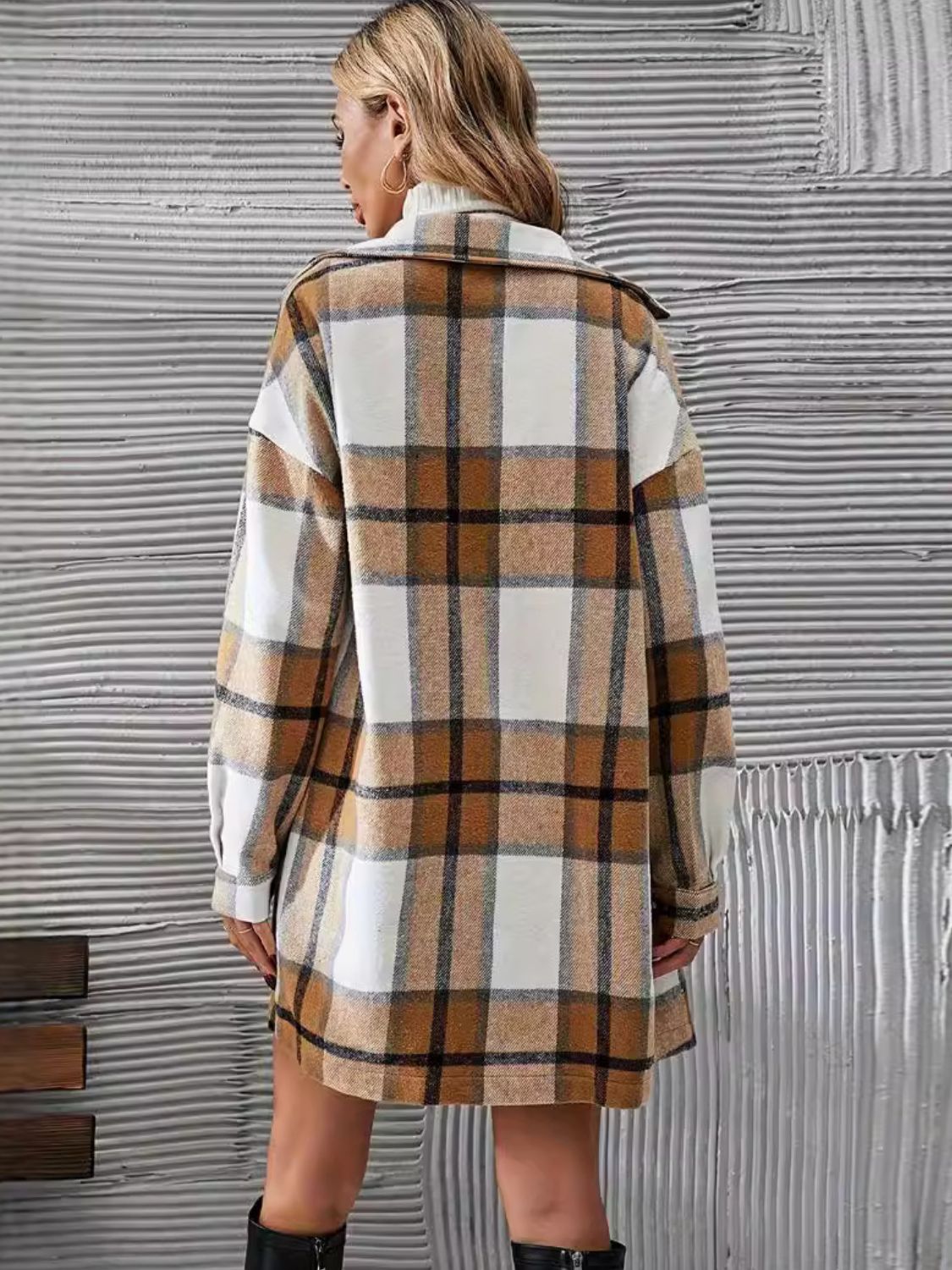 Plaid Button Up Long Sleeve Coat and Skirt Set-TOPS / DRESSES-[Adult]-[Female]-2022 Online Blue Zone Planet