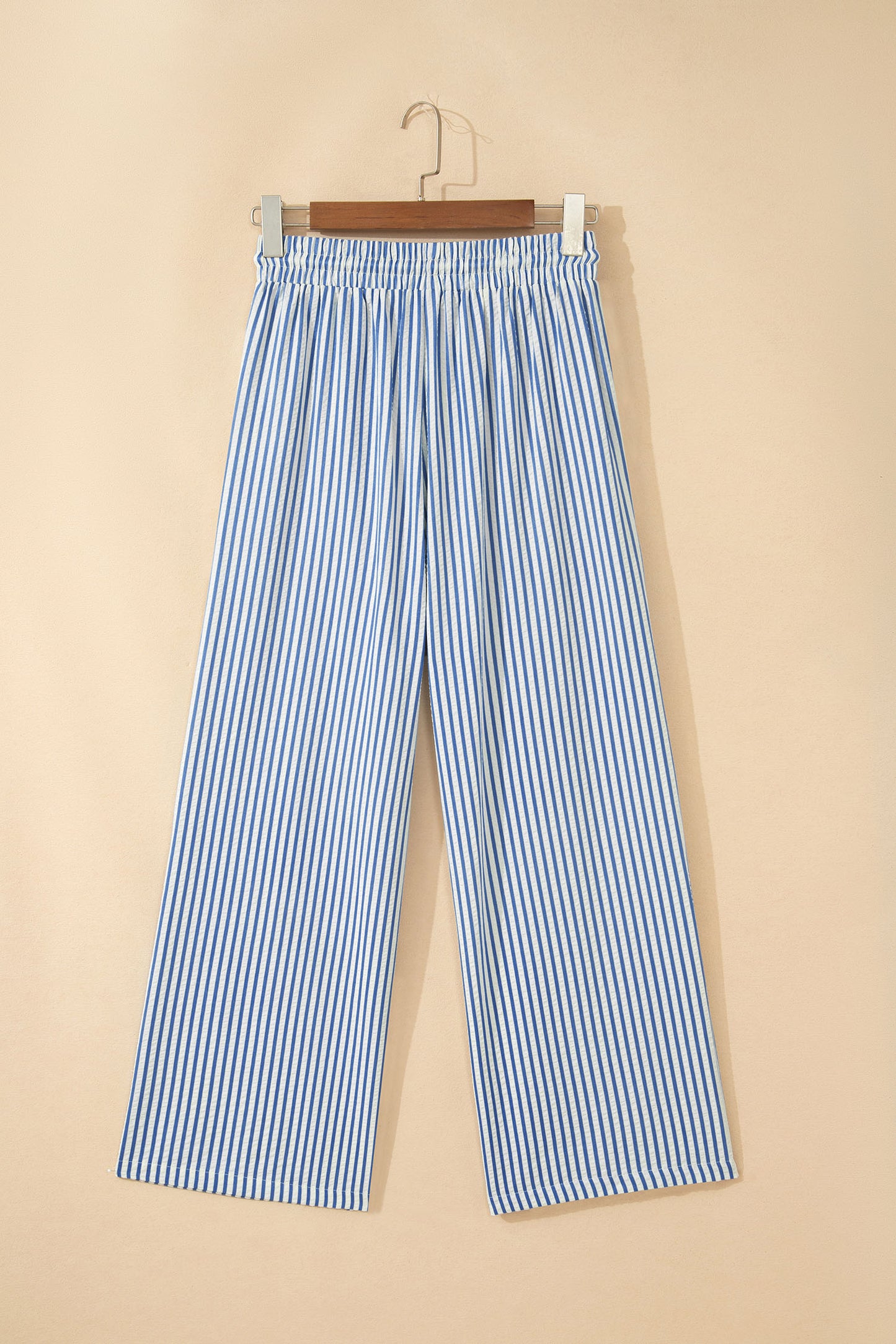 Blue Stripe Drawstring Elastic Waist Ankle Length Shift Pants-Bottoms/Pants & Culotte-[Adult]-[Female]-2022 Online Blue Zone Planet
