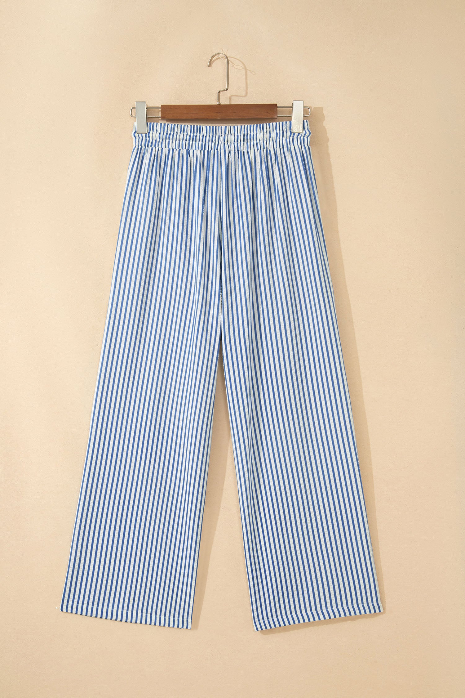 Blue Stripe Drawstring Elastic Waist Ankle Length Shift Pants-Bottoms/Pants & Culotte-[Adult]-[Female]-2022 Online Blue Zone Planet