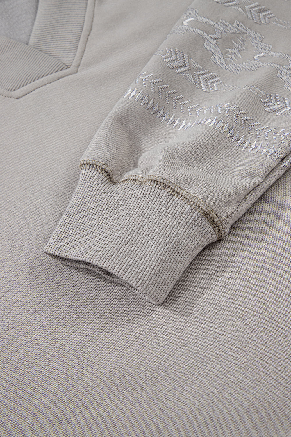 Parchment Aztec Embroidered Western V Neck Sweatshirt-Tops/Sweatshirts & Hoodies-[Adult]-[Female]-2022 Online Blue Zone Planet