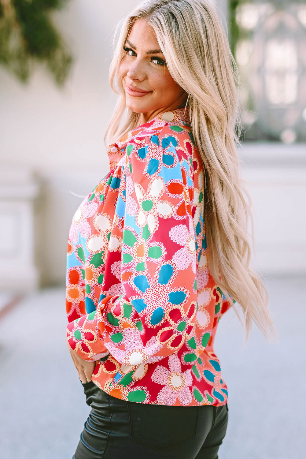 Multicolor Floral Print Bubble Sleeve Shirt-Sale (50% OFF)/30% OFF-[Adult]-[Female]-2022 Online Blue Zone Planet