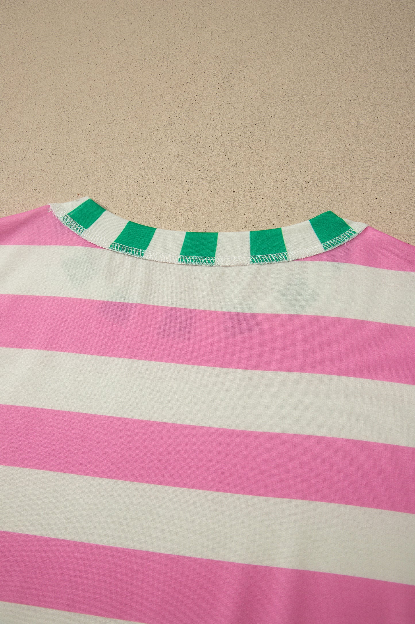 Pink Stripe Exposed Seam Contrast Patchwork Oversized Top-Tops/Tops & Tees-[Adult]-[Female]-2022 Online Blue Zone Planet