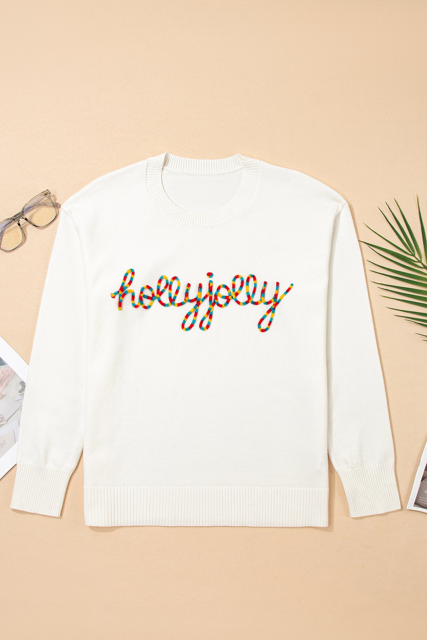 Beige Colorful Holly Jolly Christmas Knit Loose Sweater-TOPS / DRESSES-[Adult]-[Female]-2022 Online Blue Zone Planet
