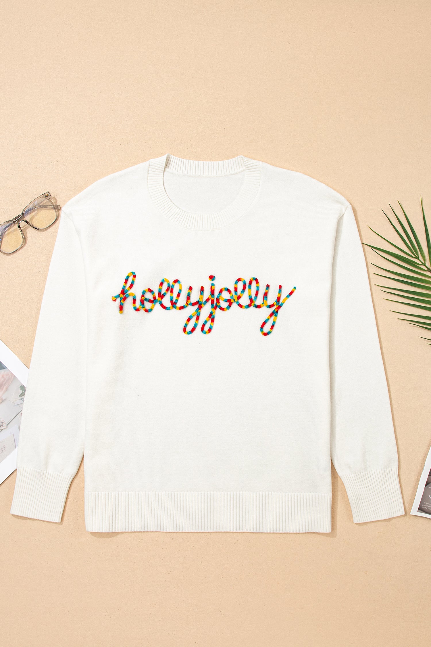 Beige Colorful Holly Jolly Christmas Knit Loose Sweater-TOPS / DRESSES-[Adult]-[Female]-2022 Online Blue Zone Planet