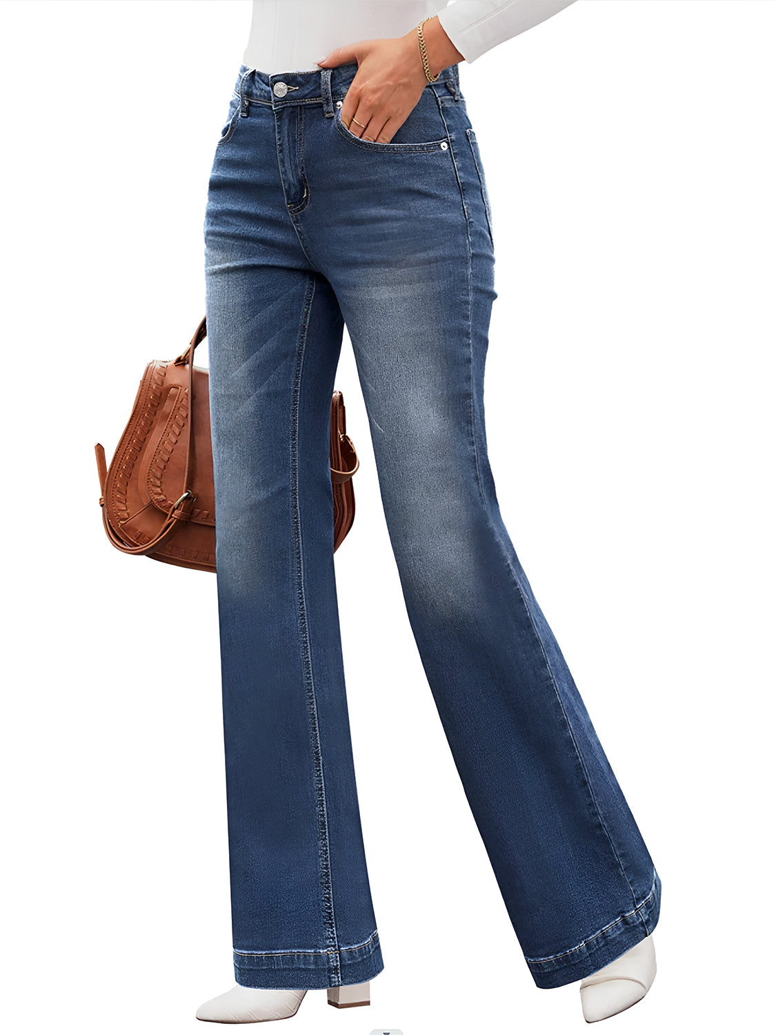 Blue Zone Planet | High Waist Bootcut Jeans with Pockets-TOPS / DRESSES-[Adult]-[Female]-2022 Online Blue Zone Planet