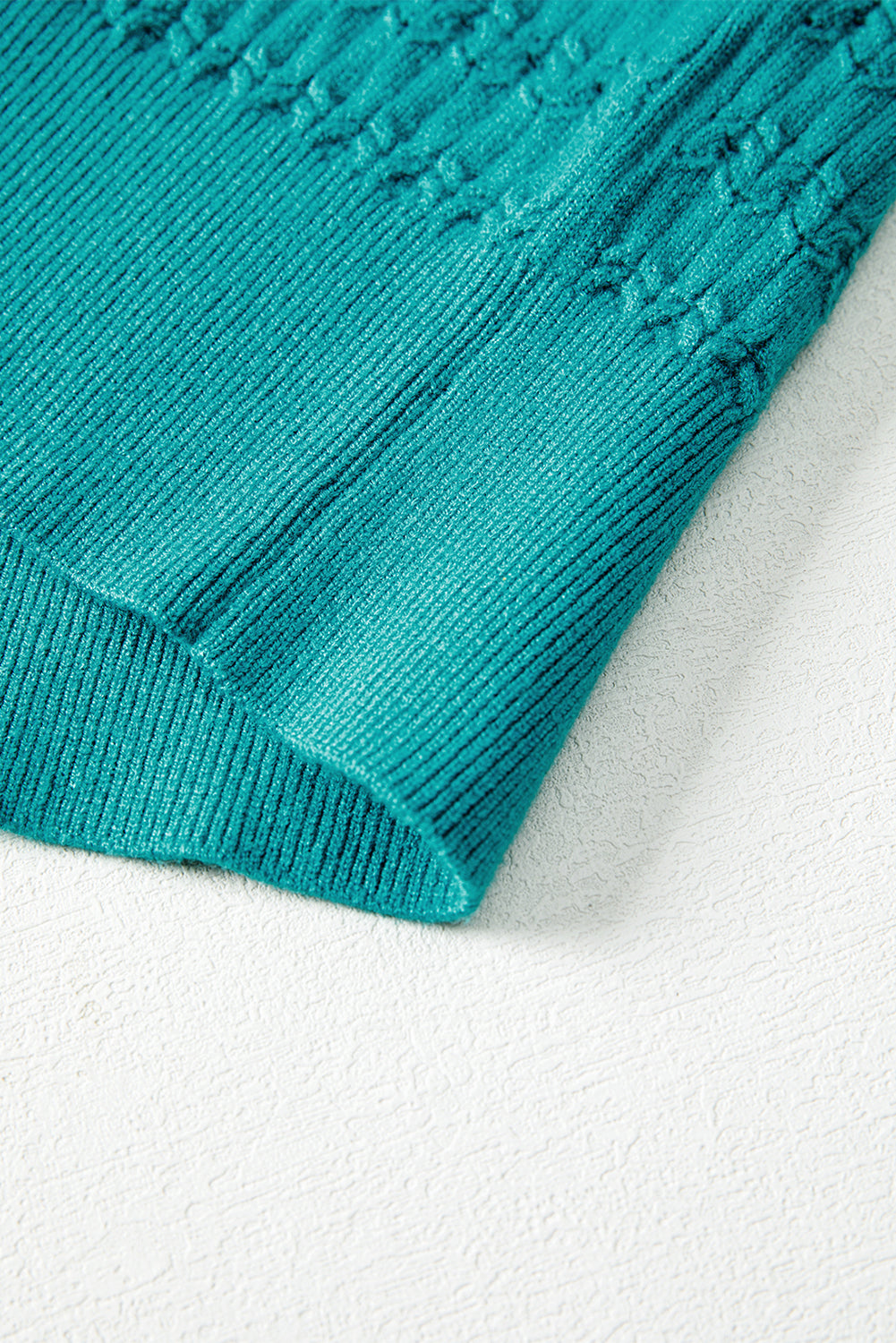 Sea Green Trendy Pattern Knit Ribbed Cuffs Crew Neck Sweater-TOPS / DRESSES-[Adult]-[Female]-2022 Online Blue Zone Planet