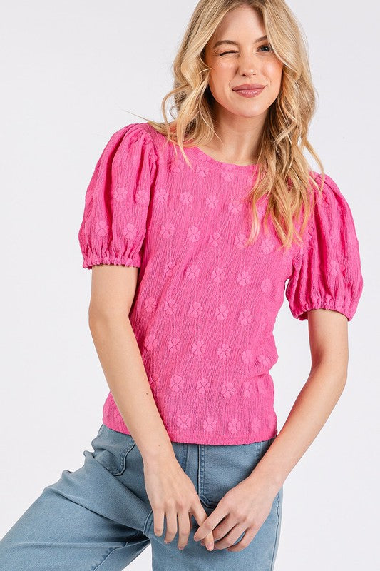 Mittoshop Flower Pattern Round Neck Short Sleeve Top-TOPS / DRESSES-[Adult]-[Female]-Hot Pink-S-2022 Online Blue Zone Planet
