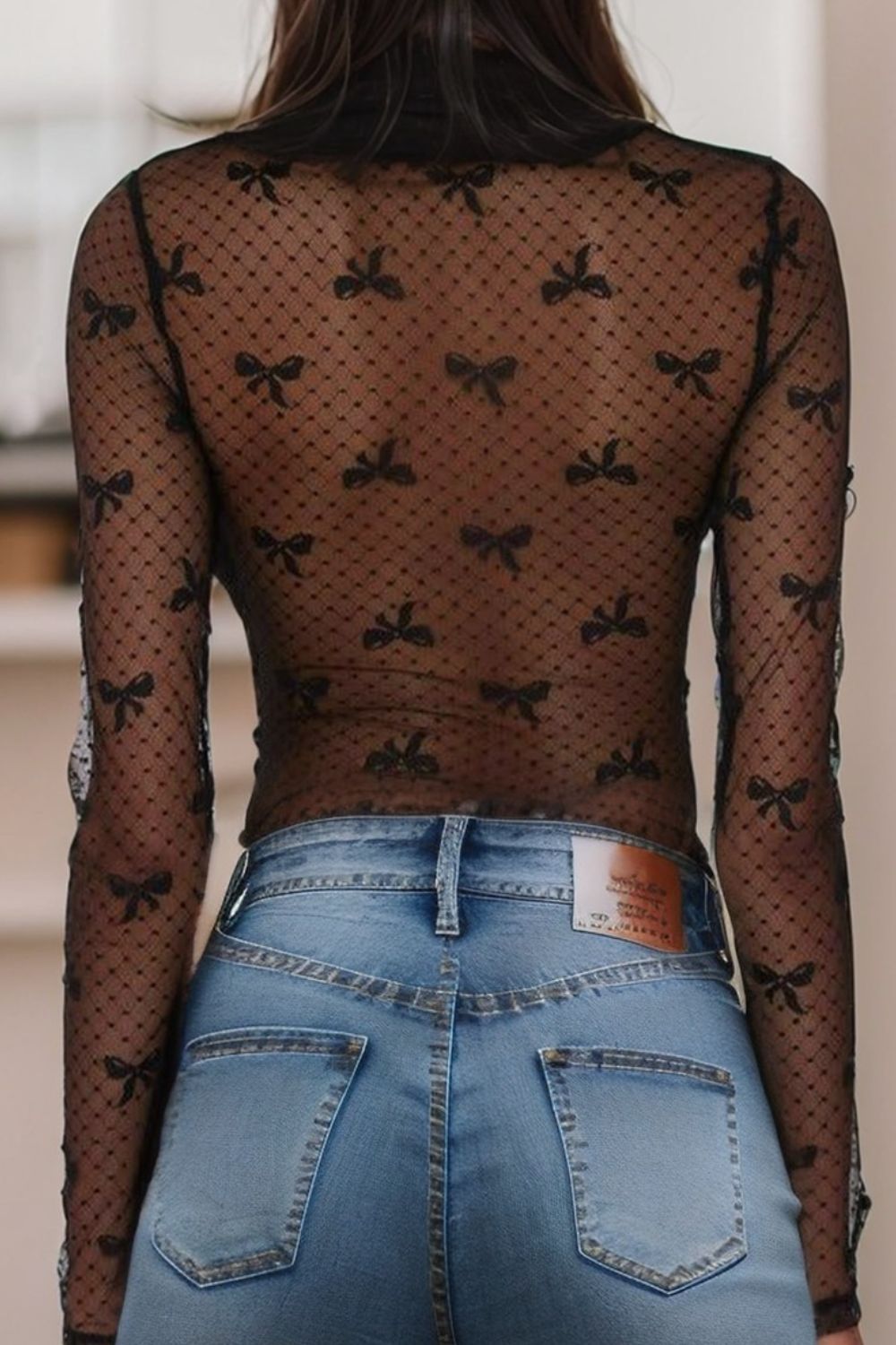 Bow Round Neck Sheer Top-TOPS / DRESSES-[Adult]-[Female]-2022 Online Blue Zone Planet