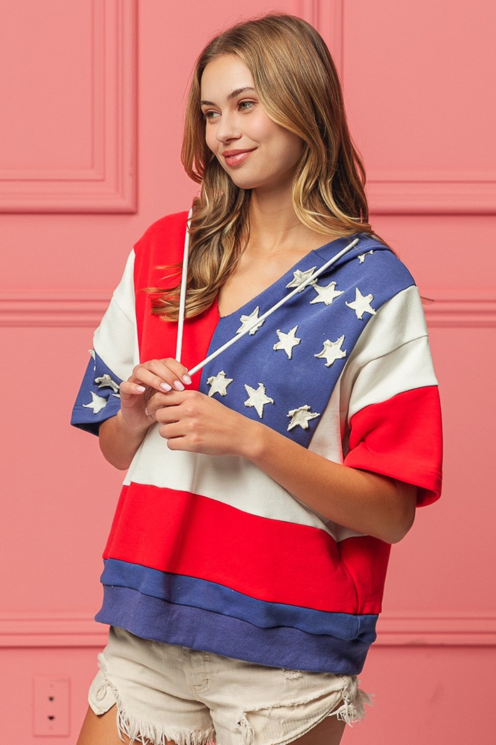 BiBi American Flag Theme Hoodie-TOPS / DRESSES-[Adult]-[Female]-2022 Online Blue Zone Planet