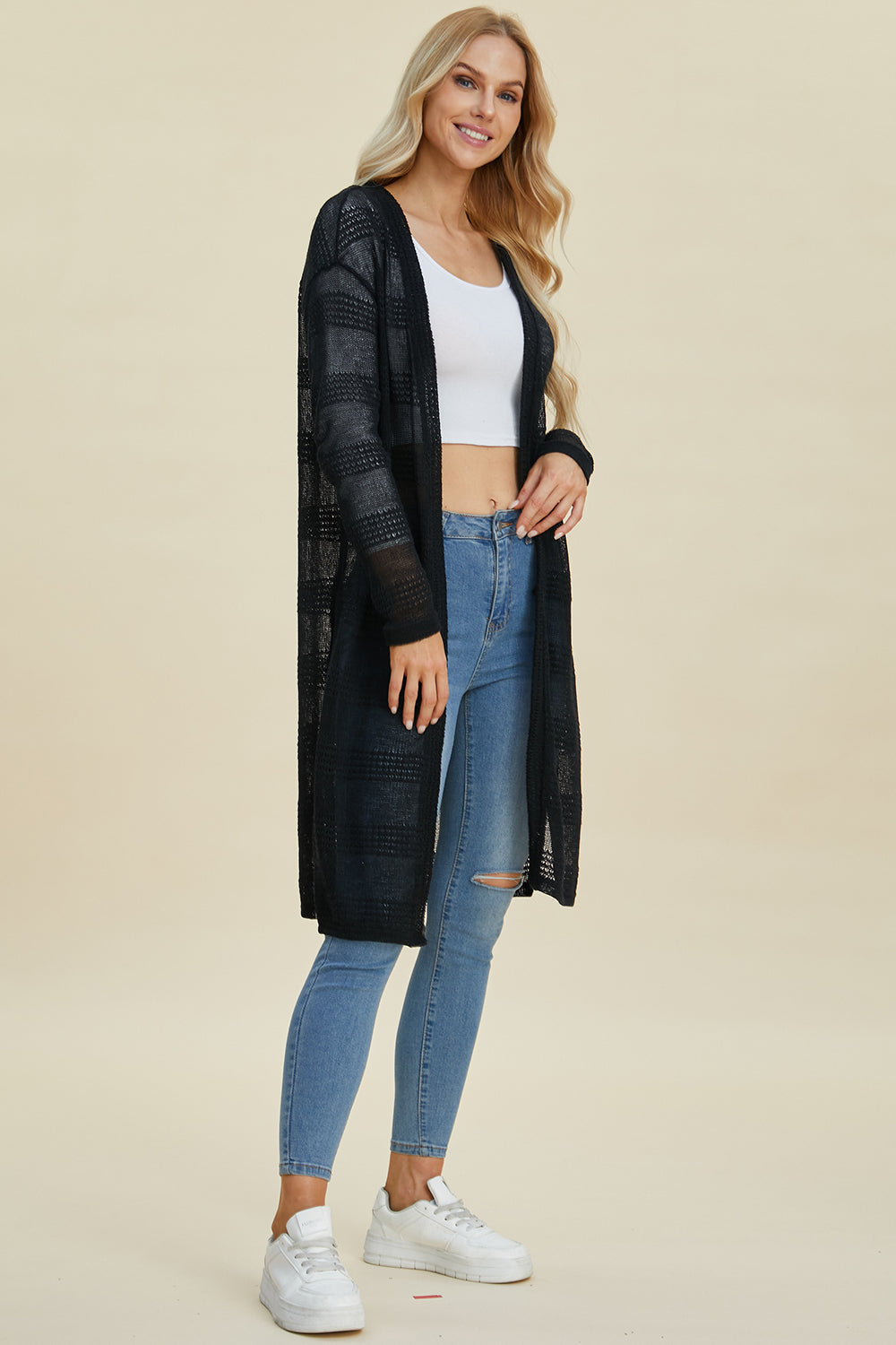 Blue Zone Planet | Double Take Full Size Open Front Longline Cardigan-TOPS / DRESSES-[Adult]-[Female]-2022 Online Blue Zone Planet