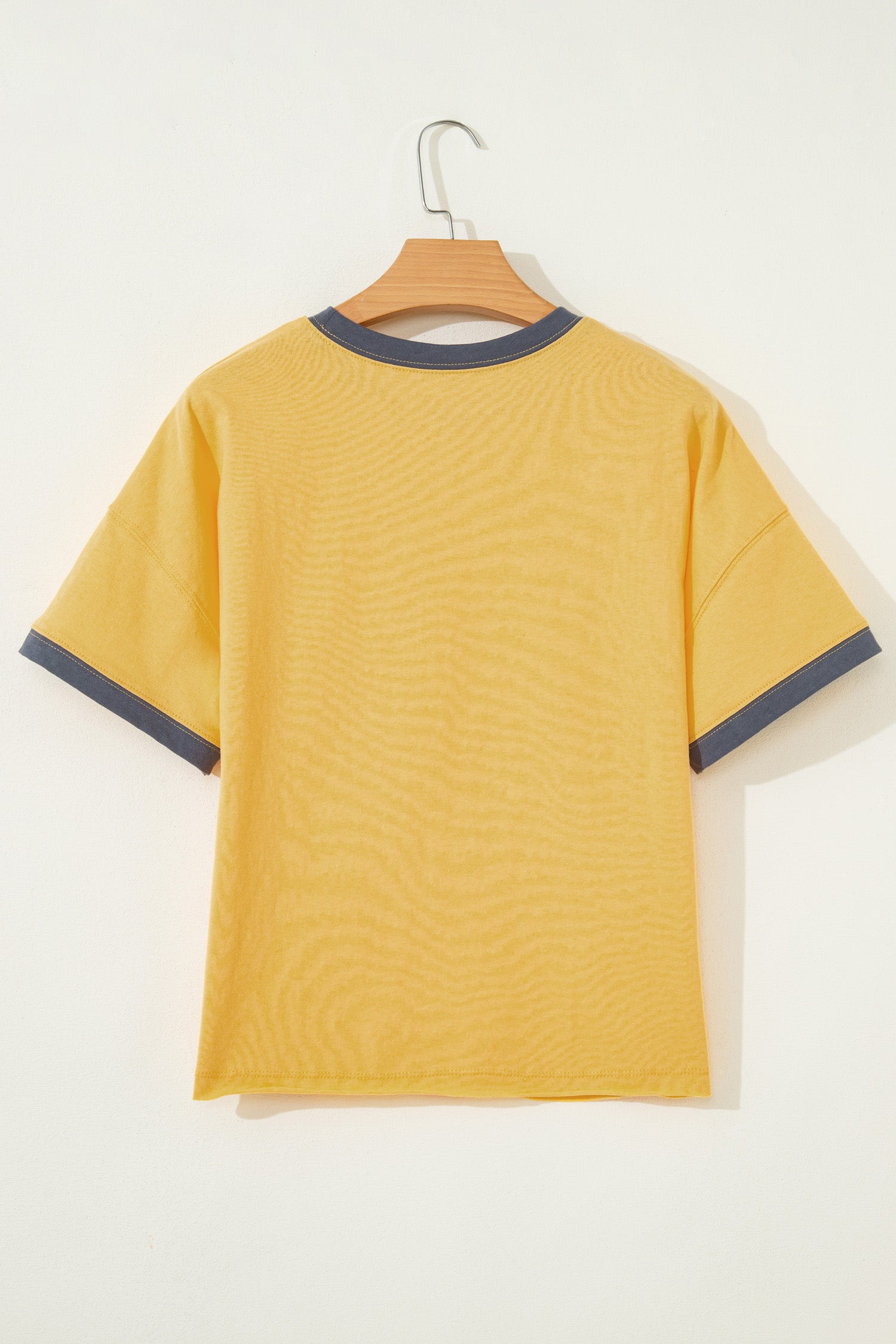 Banana Cream Contrast Trim Raw Hemline Short Sleeve Loose Top-Tops/Tops & Tees-[Adult]-[Female]-2022 Online Blue Zone Planet