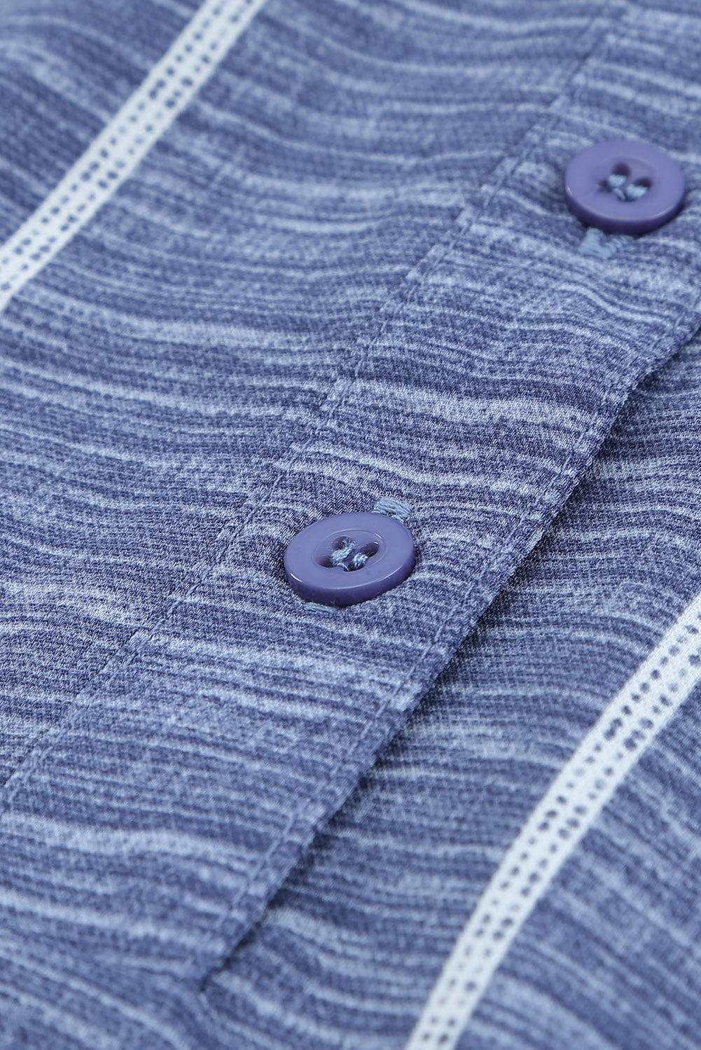 Blue Striped Print V Neck Half Buttons Loose Blouse-Tops/Blouses & Shirts-[Adult]-[Female]-2022 Online Blue Zone Planet