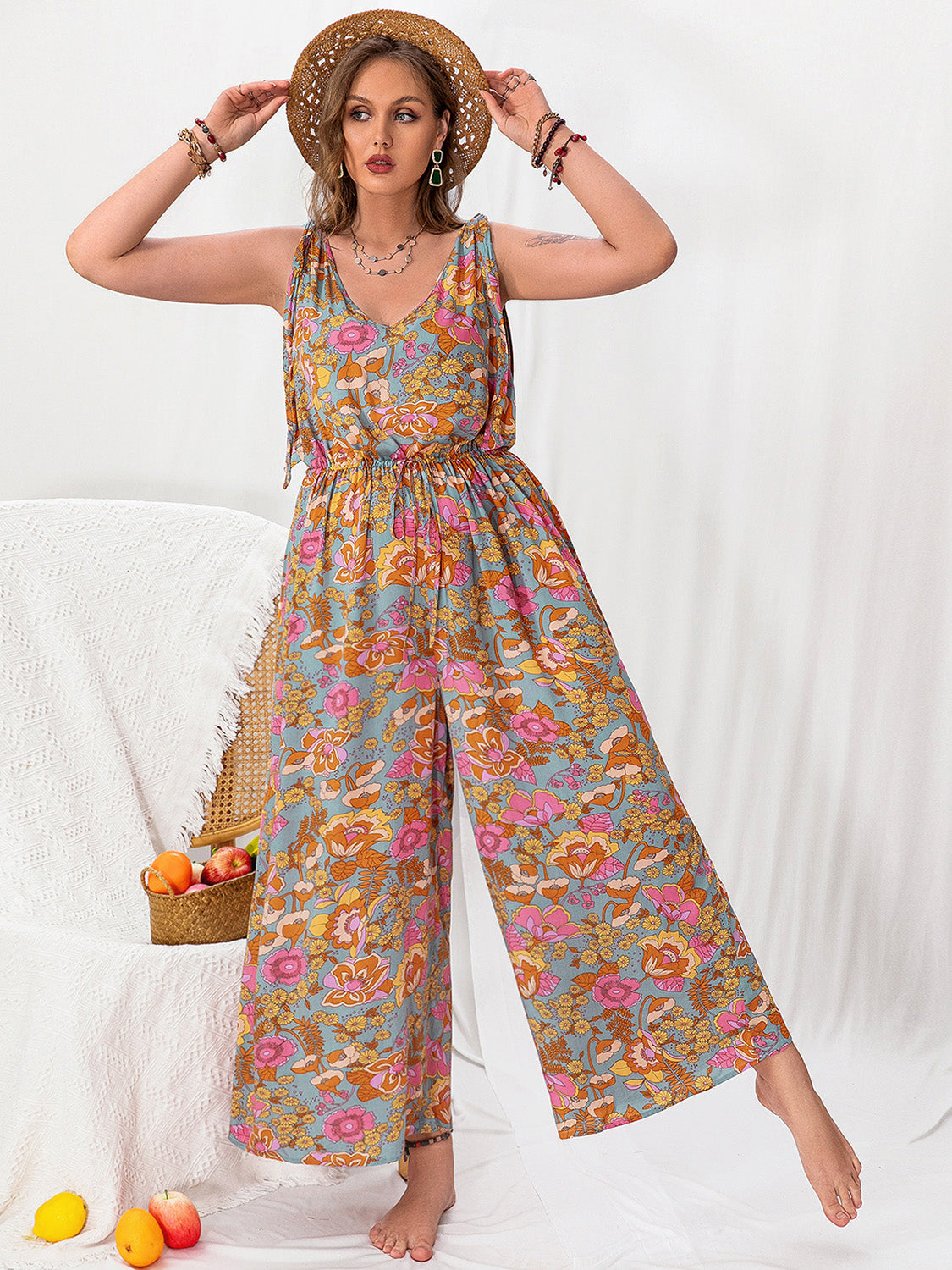 Plus Size Printed Wide Leg Sleeveless Jumpsuit-TOPS / DRESSES-[Adult]-[Female]-Multicolor-0XL-2022 Online Blue Zone Planet