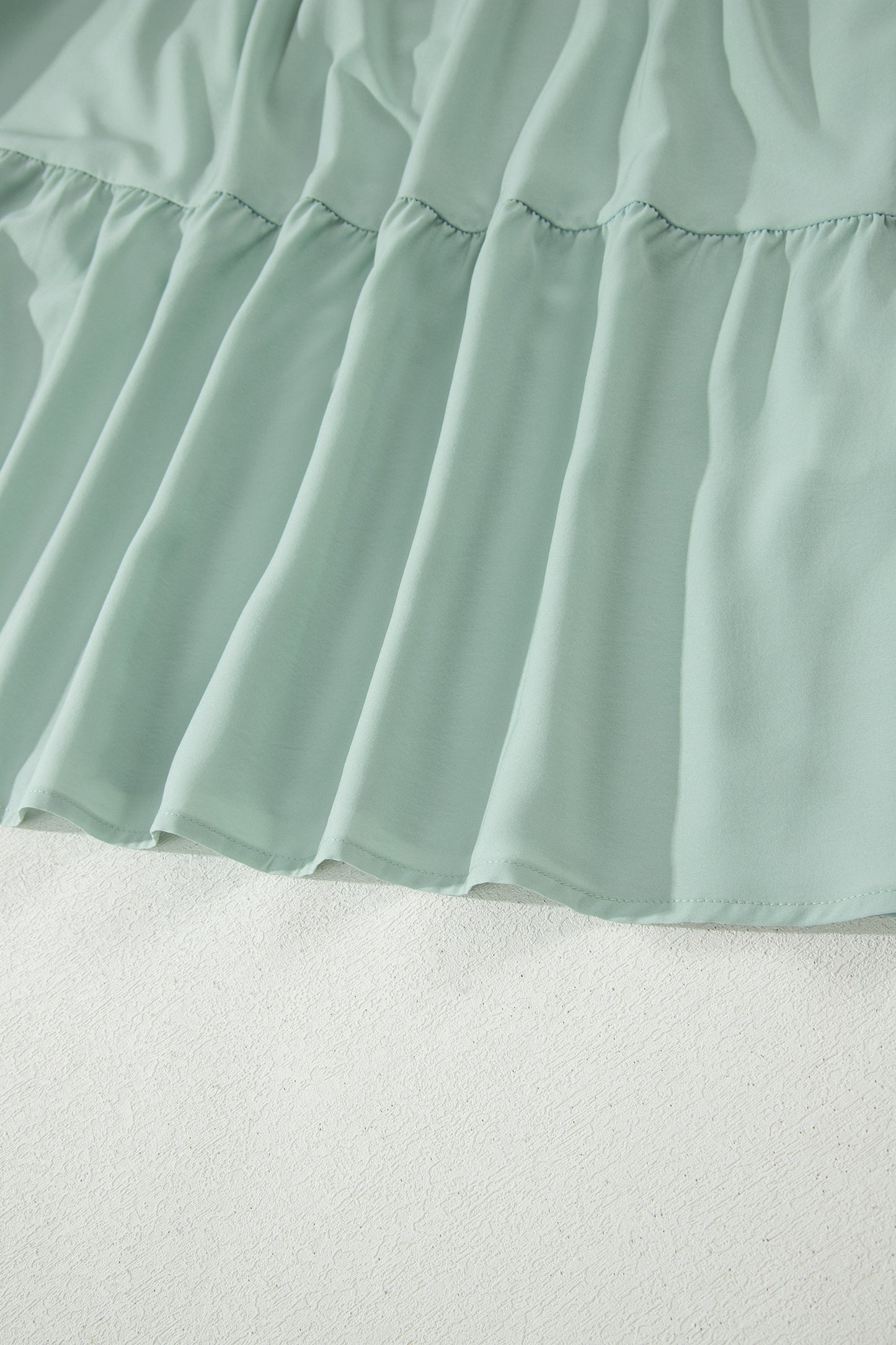 Clearly Aqua Solid Color V Neck Short Puff Sleeve High Waist Tiered Maxi Dress-TOPS / DRESSES-[Adult]-[Female]-2022 Online Blue Zone Planet