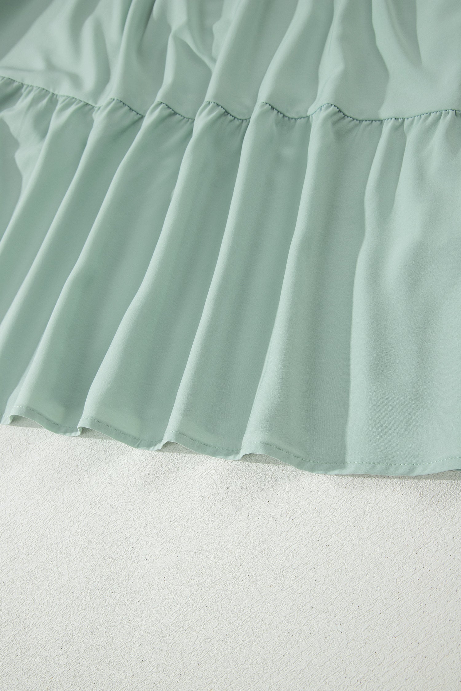 Clearly Aqua Solid Color V Neck Short Puff Sleeve High Waist Tiered Maxi Dress-TOPS / DRESSES-[Adult]-[Female]-2022 Online Blue Zone Planet