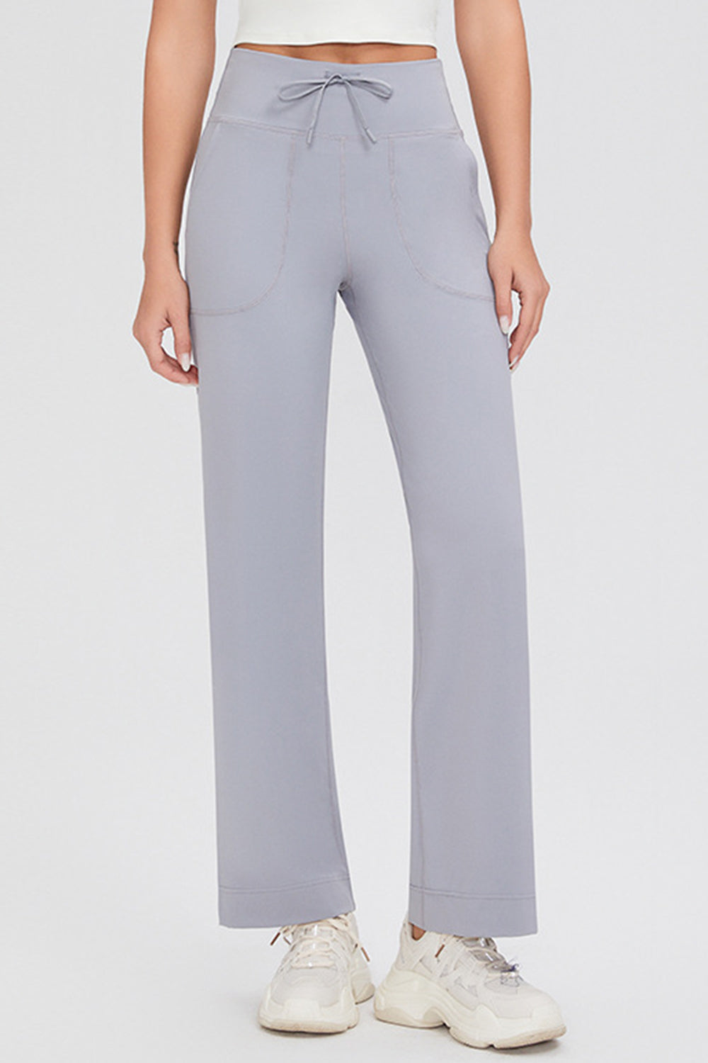 Basic Bae Full Size Drawstring High Waist Pants with Pockets-BOTTOMS SIZES SMALL MEDIUM LARGE-[Adult]-[Female]-Light Gray-S-2022 Online Blue Zone Planet