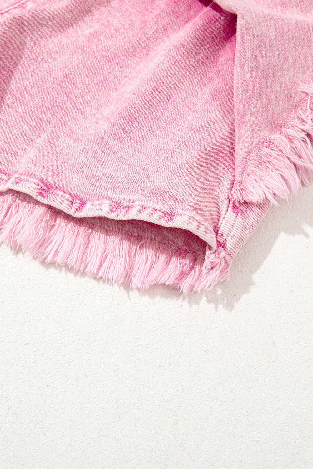 Pink Washed Wide Smocked Waistband Frayed Denim Shorts-Bottoms/Denim Shorts-[Adult]-[Female]-2022 Online Blue Zone Planet