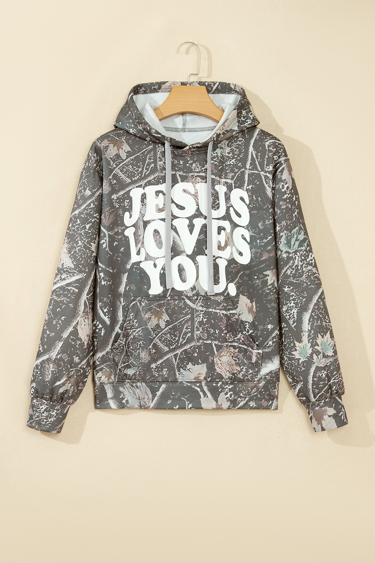 Brown Retro Camouflage Jesus Loves You Print Relaxed Hoodie-Tops / Dresses-[Adult]-[Female]-2022 Online Blue Zone Planet