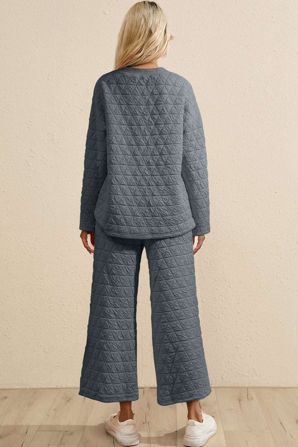 Dark Grey Solid Quilted Pullover and Pants Outfit-Two Piece Sets/Pant Sets-[Adult]-[Female]-2022 Online Blue Zone Planet