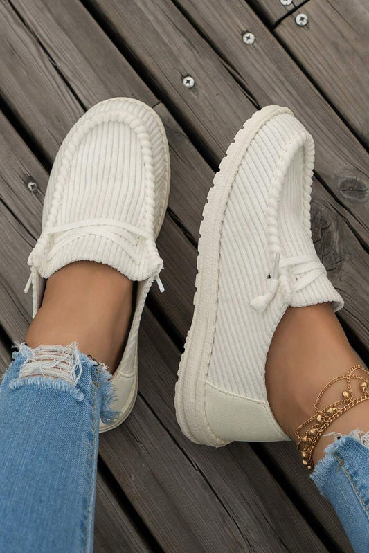 White Solid Ribbed Criss Cross Slip On Casual Shoes-Shoes & Bags/Women's Shoes-[Adult]-[Female]-White-37-2022 Online Blue Zone Planet