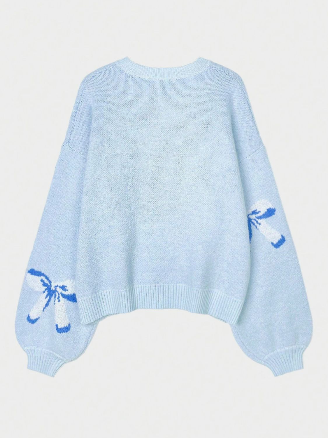 Blue Zone Planet | Bow Round Neck Long Sleeve Sweater-TOPS / DRESSES-[Adult]-[Female]-2022 Online Blue Zone Planet