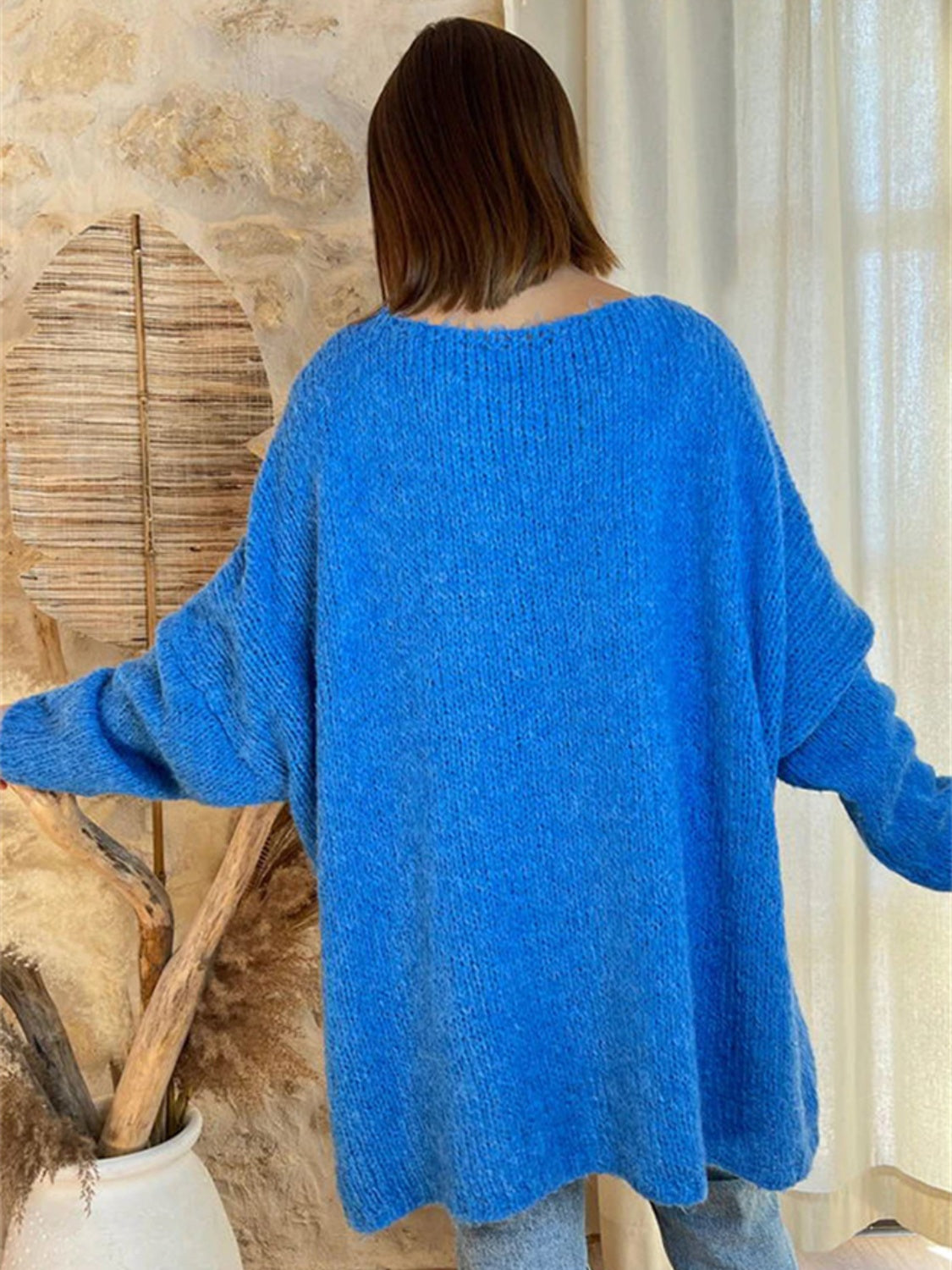 Peace Graphic V-Neck Long Sleeve Sweater-TOPS / DRESSES-[Adult]-[Female]-2022 Online Blue Zone Planet