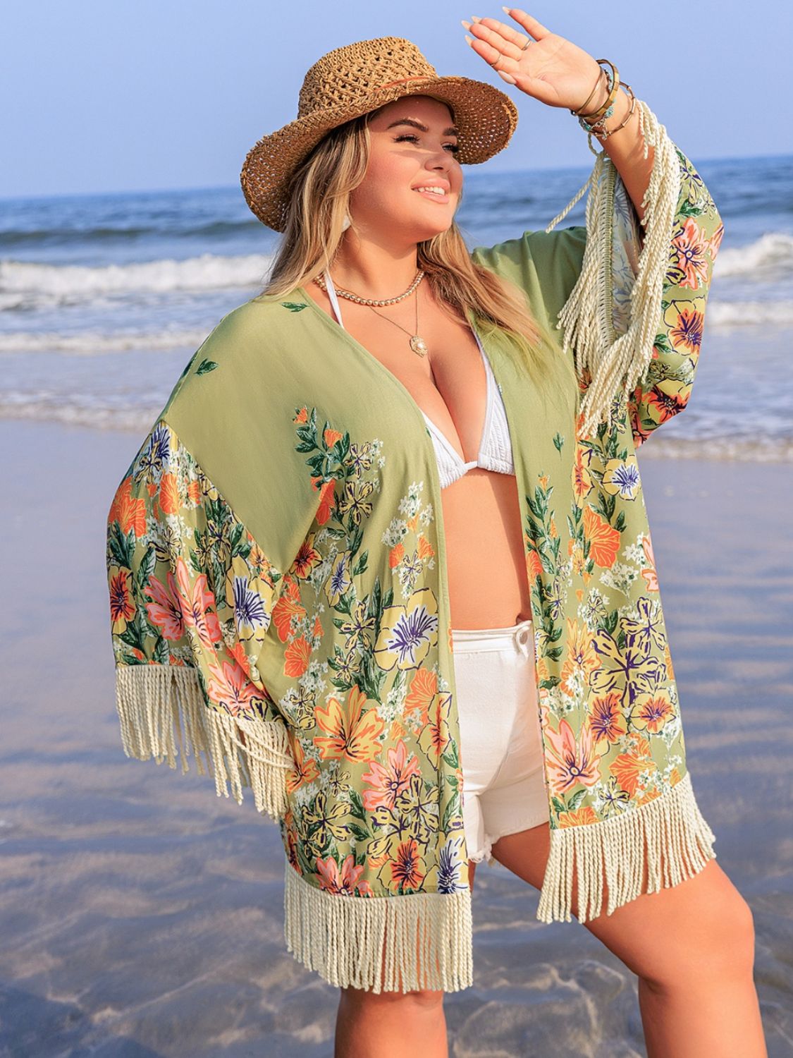 Blue Zone Planet | Plus Size Fringe Open Front Cover-Up-TOPS / DRESSES-[Adult]-[Female]-2022 Online Blue Zone Planet