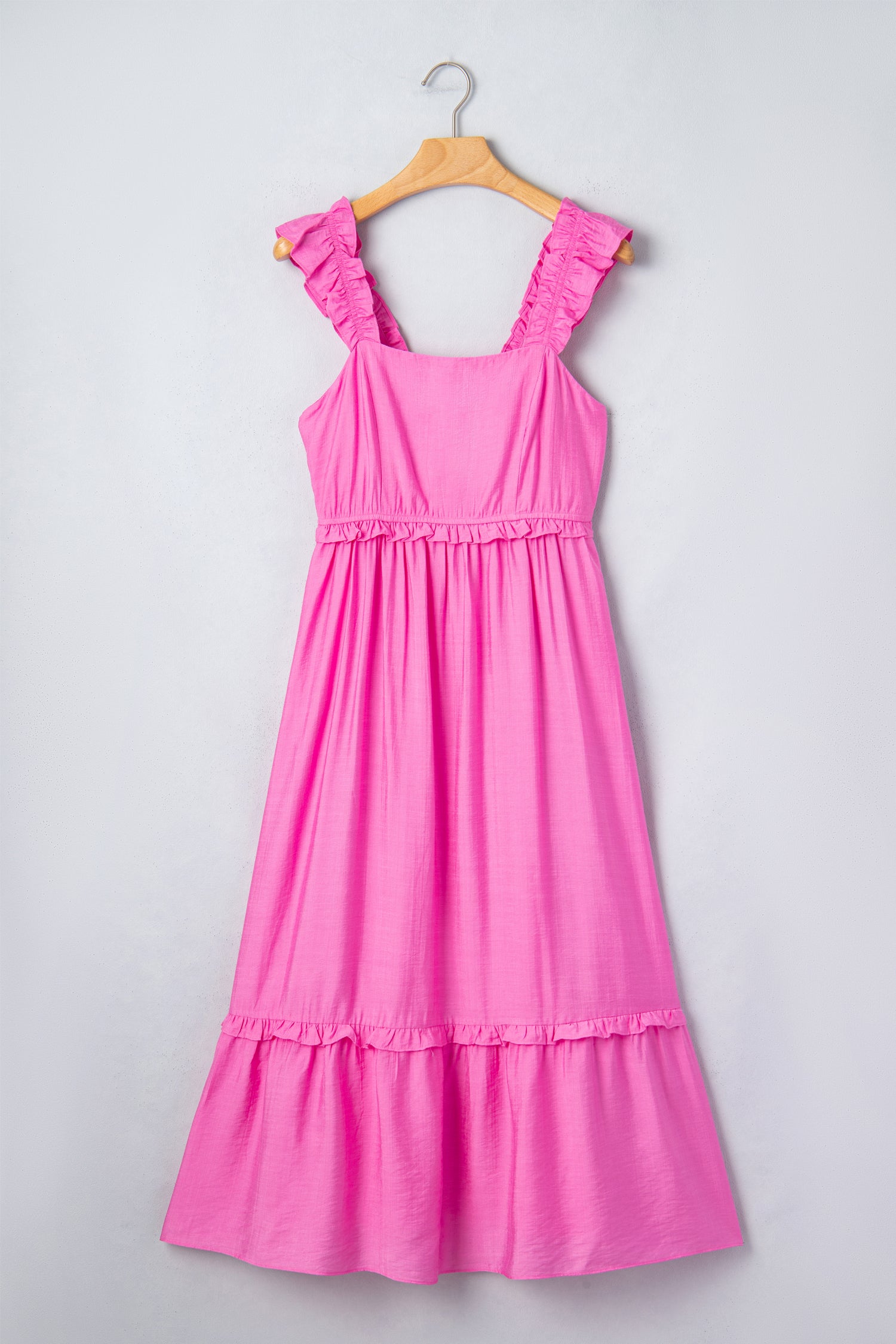 Bonbon Solid Color Ruffle Trim High Waist Sleeveless Maxi Dress-TOPS / DRESSES-[Adult]-[Female]-2022 Online Blue Zone Planet