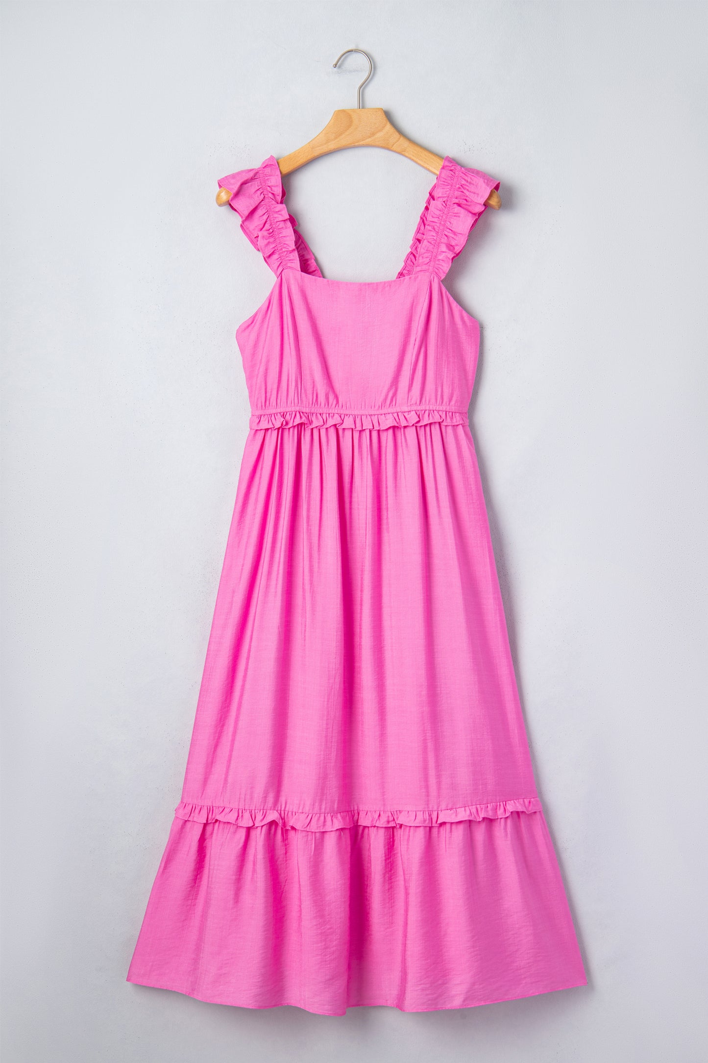 Bonbon Solid Color Ruffle Trim High Waist Sleeveless Maxi Dress