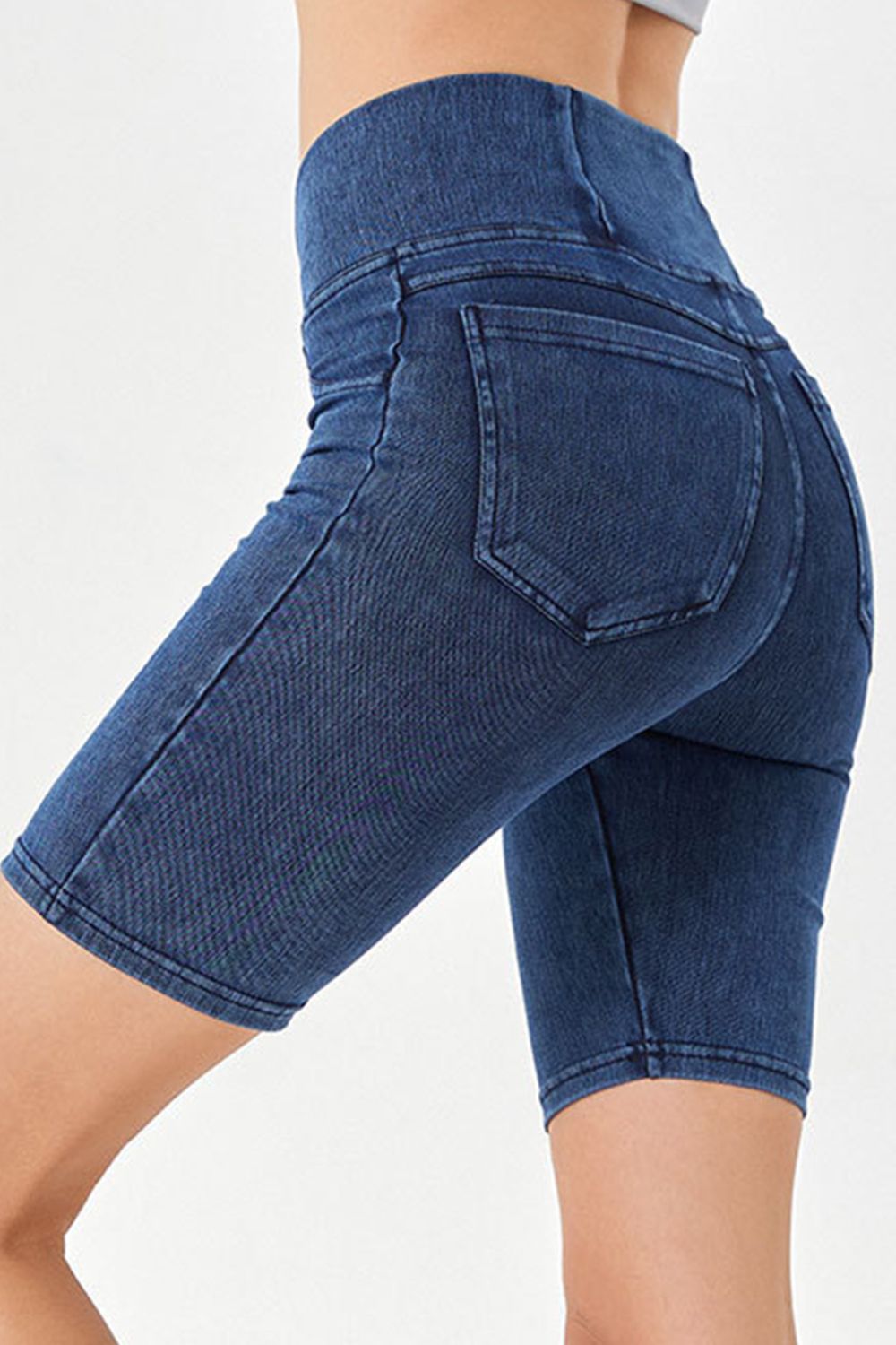 Basic Bae Asymmetrical Waist Denim Shorts with Pockets-BOTTOMS SIZES SMALL MEDIUM LARGE-[Adult]-[Female]-Peacock Blue-S-2022 Online Blue Zone Planet