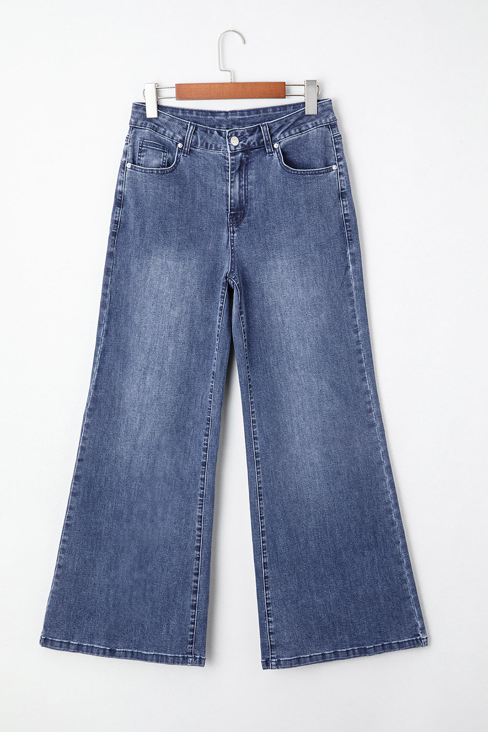 Dirty blue High Waist Button Zip Fly Bell Bottom Jeans-Bottoms/Jeans-[Adult]-[Female]-2022 Online Blue Zone Planet