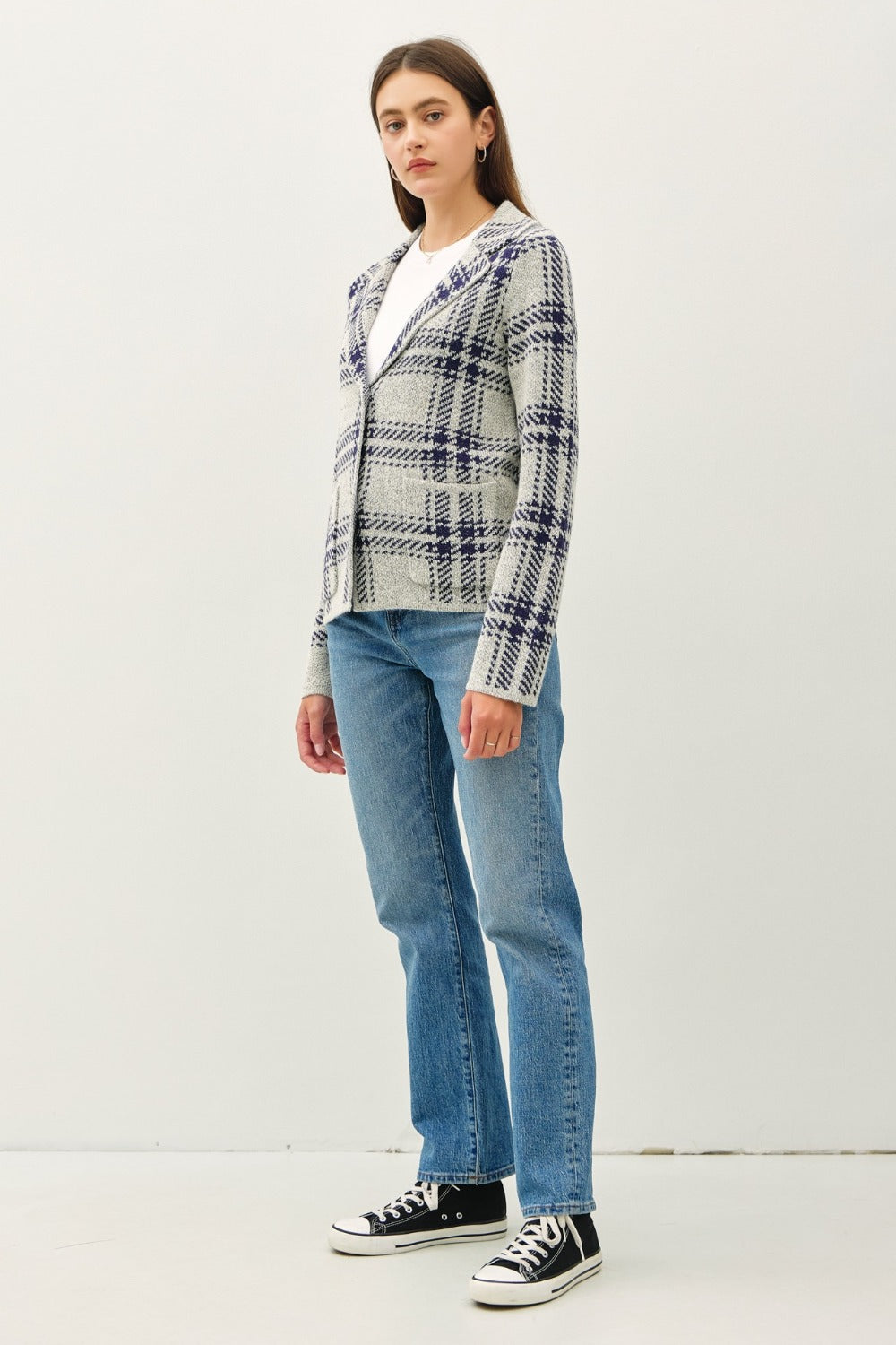 Blue Zone Planet | Be Cool Plaid Long Sleeve Sweater Jacket with Front Patch Pockets-TOPS / DRESSES-[Adult]-[Female]-2022 Online Blue Zone Planet