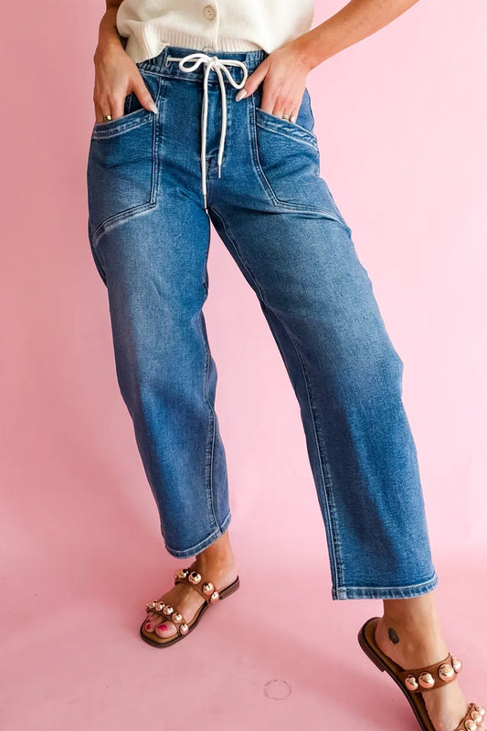 Ashleigh Blue Drawstring Waist Ankle Length Casual Jeans Regular Fit Pocket Detail Denim Pants-Bottoms/Jeans-[Adult]-[Female]-Ashleigh Blue-4-2022 Online Blue Zone Planet