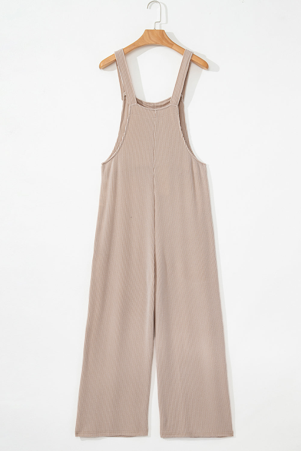 Parchment Ribbed Knit Patched Pocket Wide Leg Overalls-Bottoms/Jumpsuits & Rompers-[Adult]-[Female]-2022 Online Blue Zone Planet