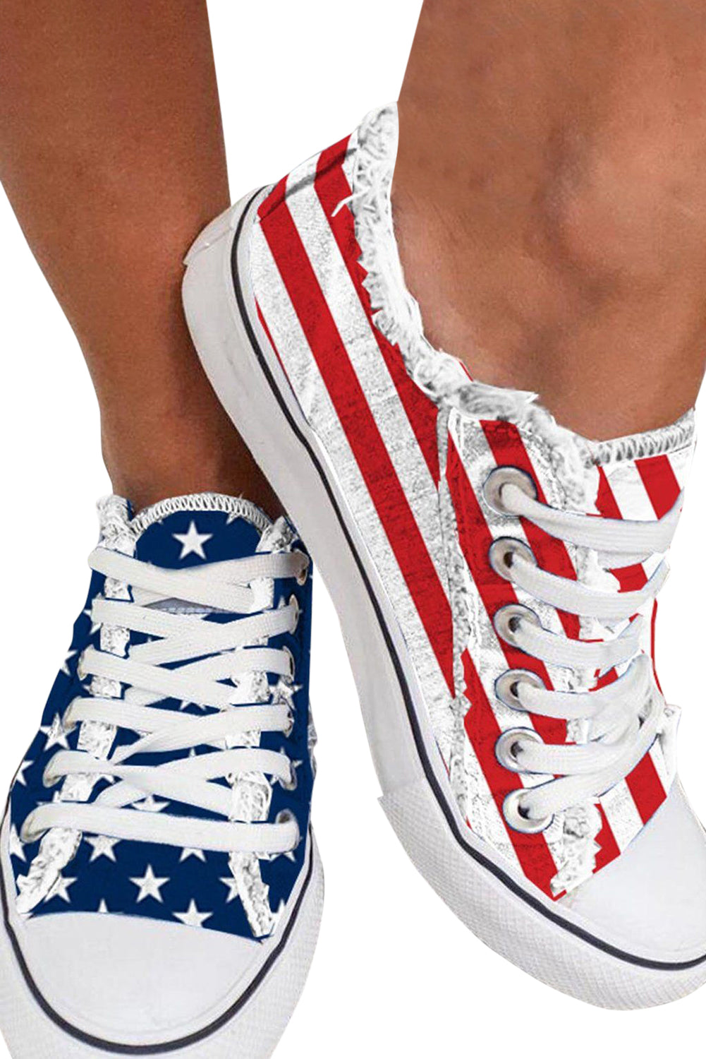 Blue American Flag Lace-Up Canvas Flat Shoes-Shoes & Bags/Womens Shoes-[Adult]-[Female]-2022 Online Blue Zone Planet