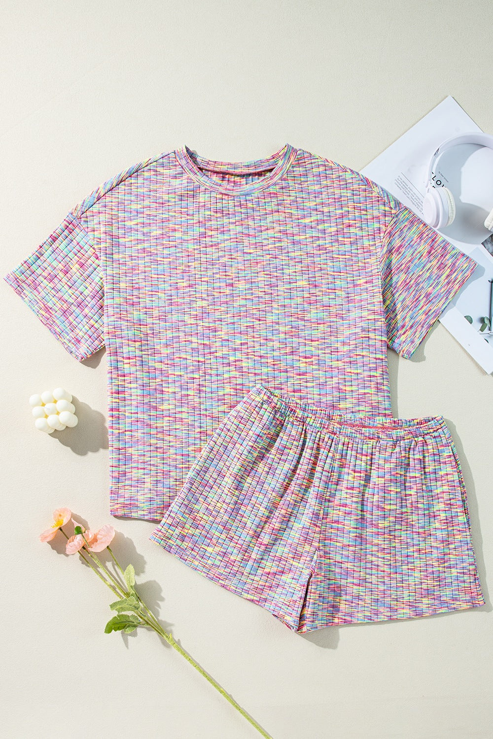 Contrast Round Neck Top and Shorts Set-TOPS / DRESSES-[Adult]-[Female]-2022 Online Blue Zone Planet