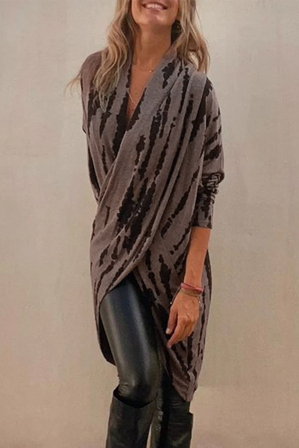 Blue Zone Planet | Full Size Contrast Long Sleeve Longline Top-TOPS / DRESSES-[Adult]-[Female]-2022 Online Blue Zone Planet