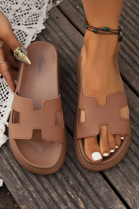 Chestnut Cutout Design Open Toe Platform Slippers (Run Small, Size Up)-Shoes & Bags/Slippers-[Adult]-[Female]-Chestnut-36-2022 Online Blue Zone Planet