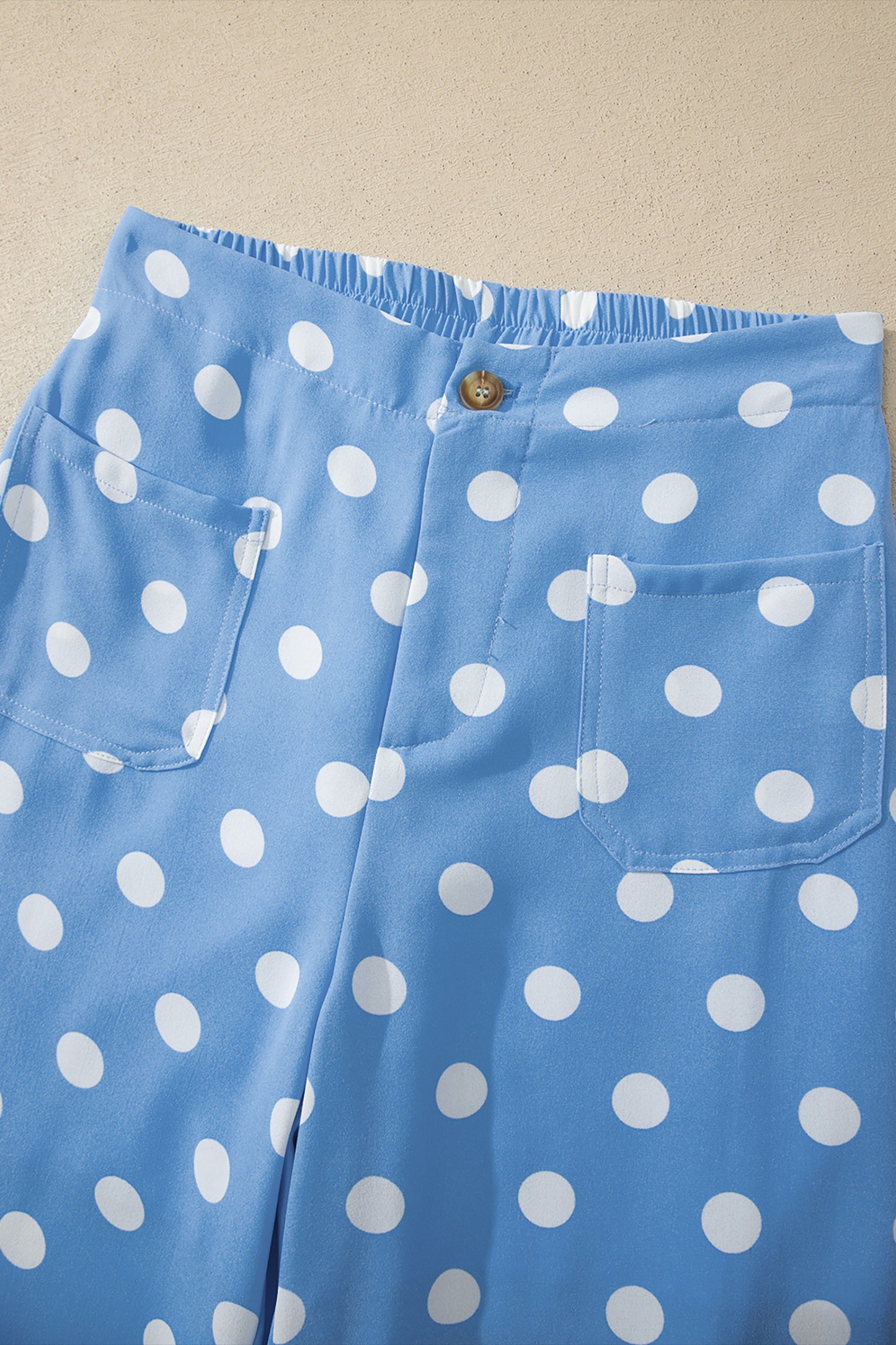 Sky Blue Polka Dot Print Patched Pocket Mid-rise Straight Leg Pants-Bottoms/Pants & Culotte-[Adult]-[Female]-2022 Online Blue Zone Planet