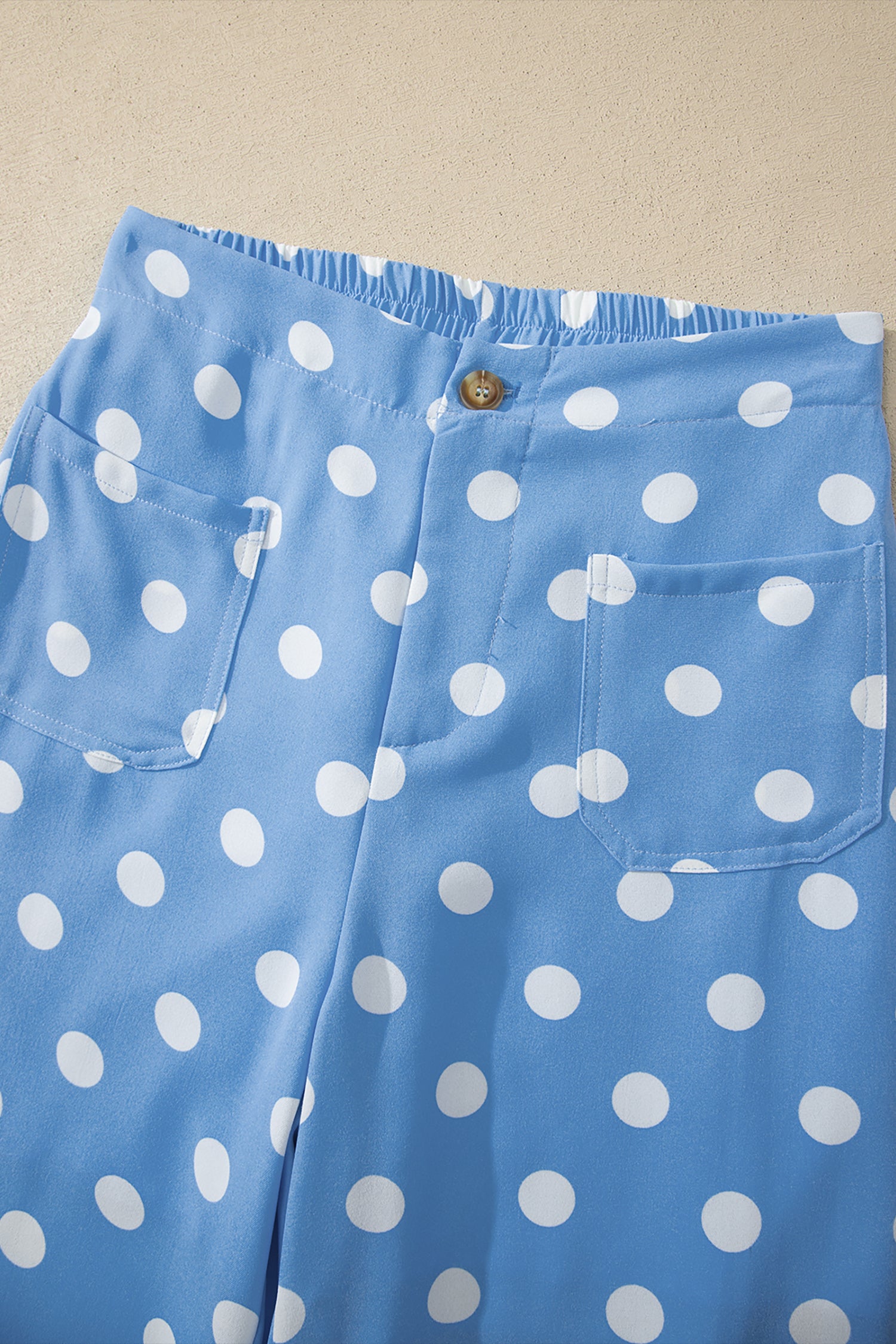Sky Blue Polka Dot Print Patched Pocket Mid-rise Straight Leg Pants-Bottoms/Pants & Culotte-[Adult]-[Female]-2022 Online Blue Zone Planet