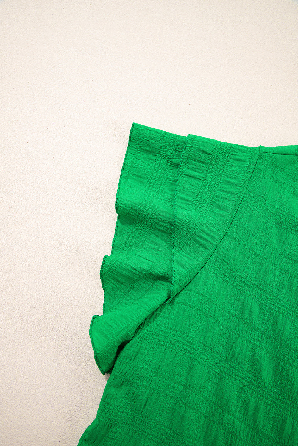Dark Green Textured Ruffled Sleeve Round Neck Top-Tops/Blouses & Shirts-[Adult]-[Female]-2022 Online Blue Zone Planet