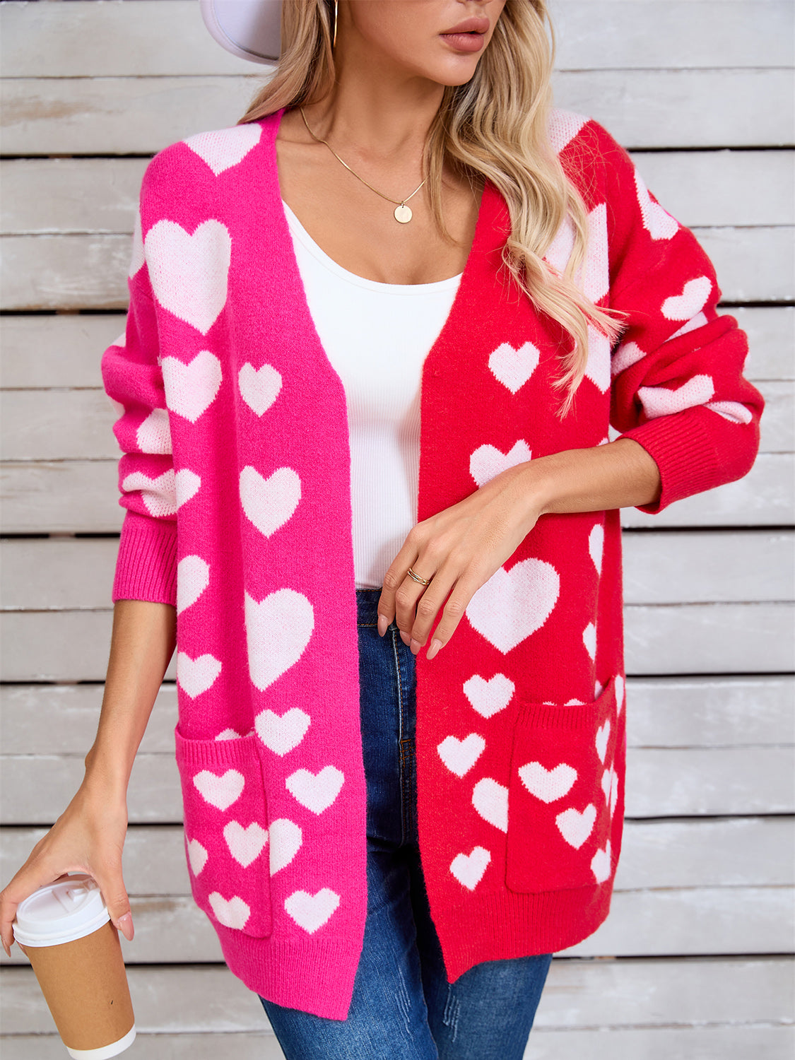 Angel Wings Heart Open Front Long Sleeve Cardigan-TOPS / DRESSES-[Adult]-[Female]-Hot Pink-S-2022 Online Blue Zone Planet