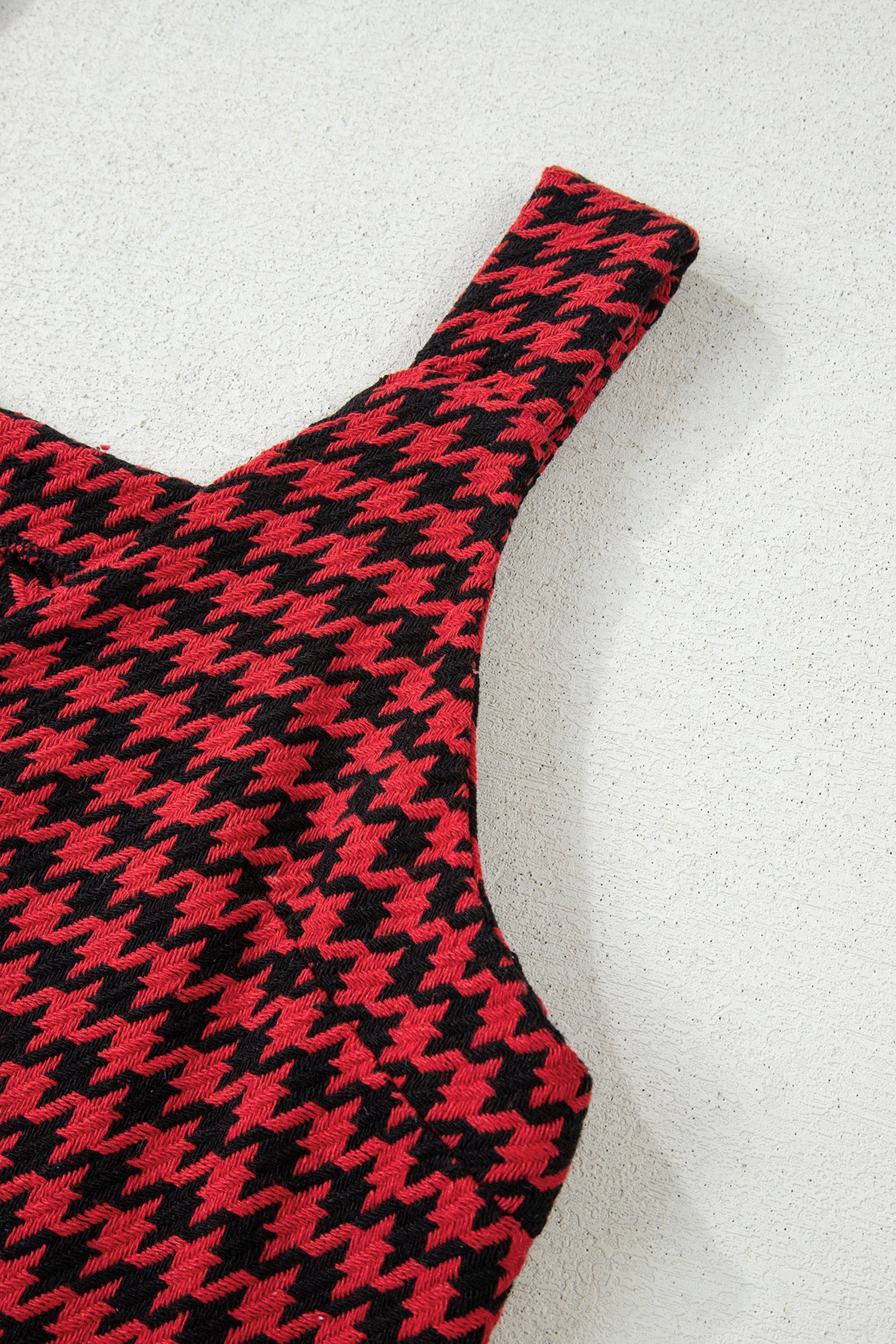 Red Houndstooth Print V Neck Sleeveless Mini Dress-TOPS / DRESSES-[Adult]-[Female]-2022 Online Blue Zone Planet