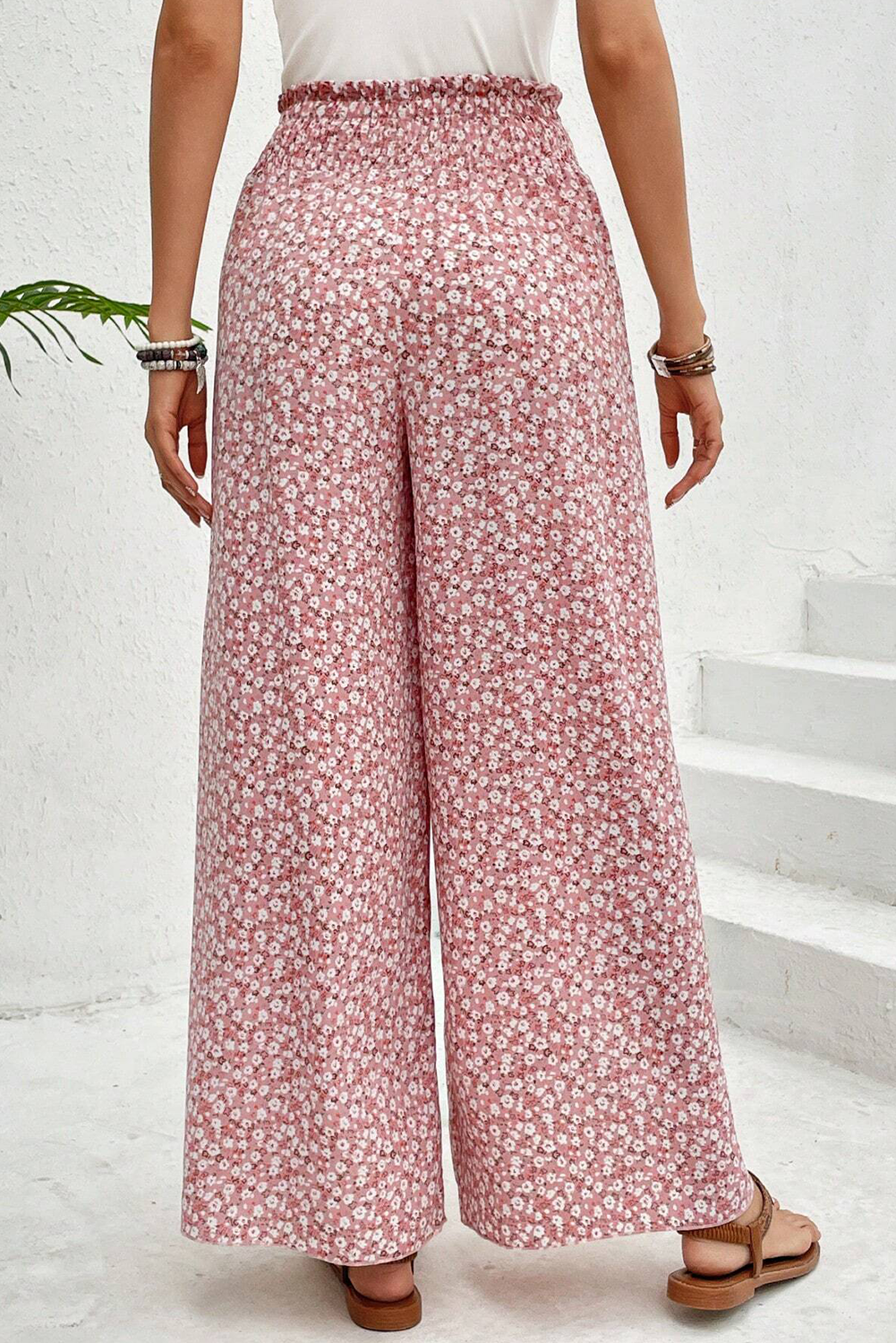 Black Bohemian Print Slit Wide Leg Smocked High Waist Pants-Bottoms/Pants & Culotte-[Adult]-[Female]-2022 Online Blue Zone Planet