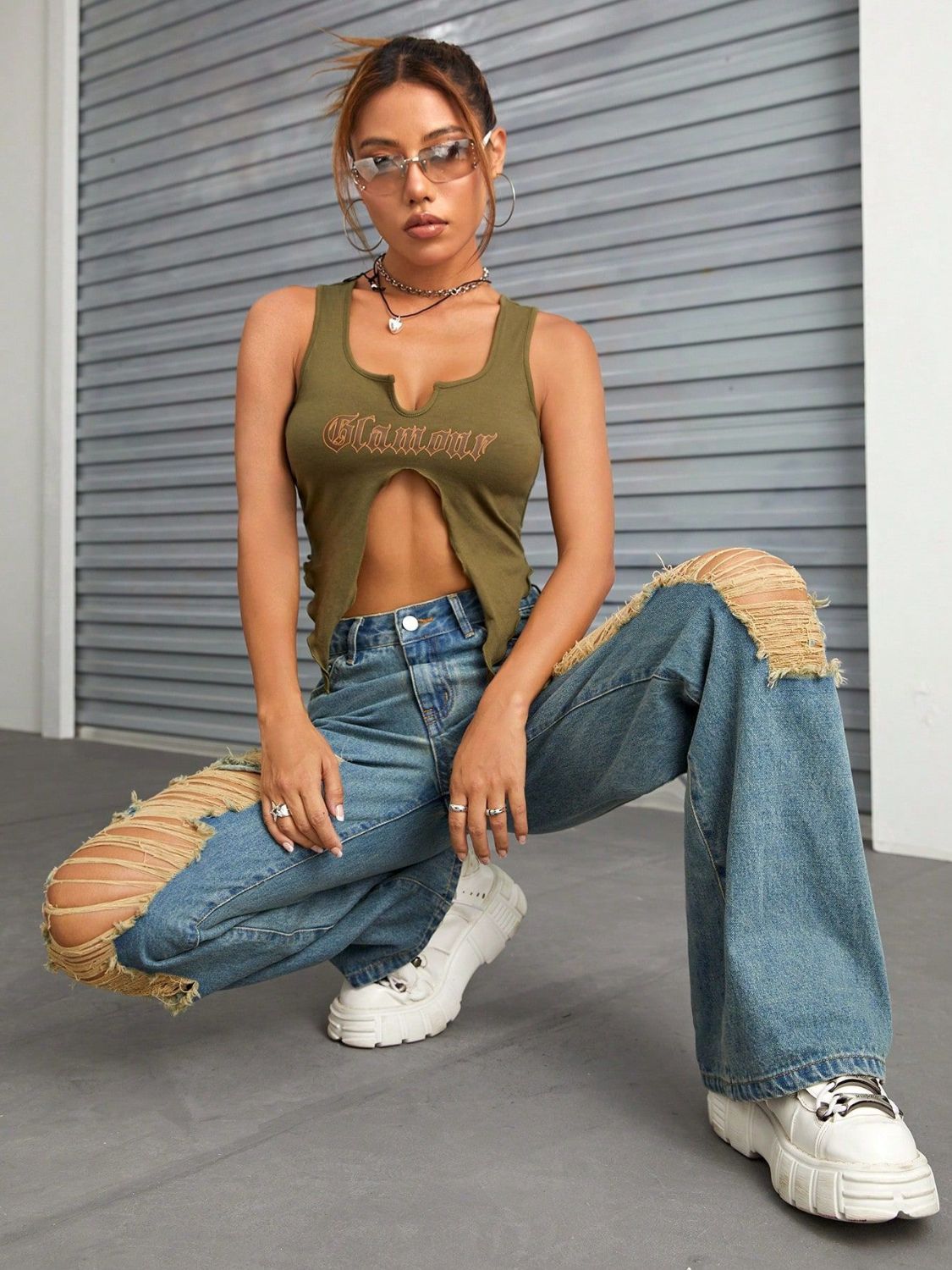 Distressed Wide Leg Jeans with Pockets-[Adult]-[Female]-2022 Online Blue Zone Planet