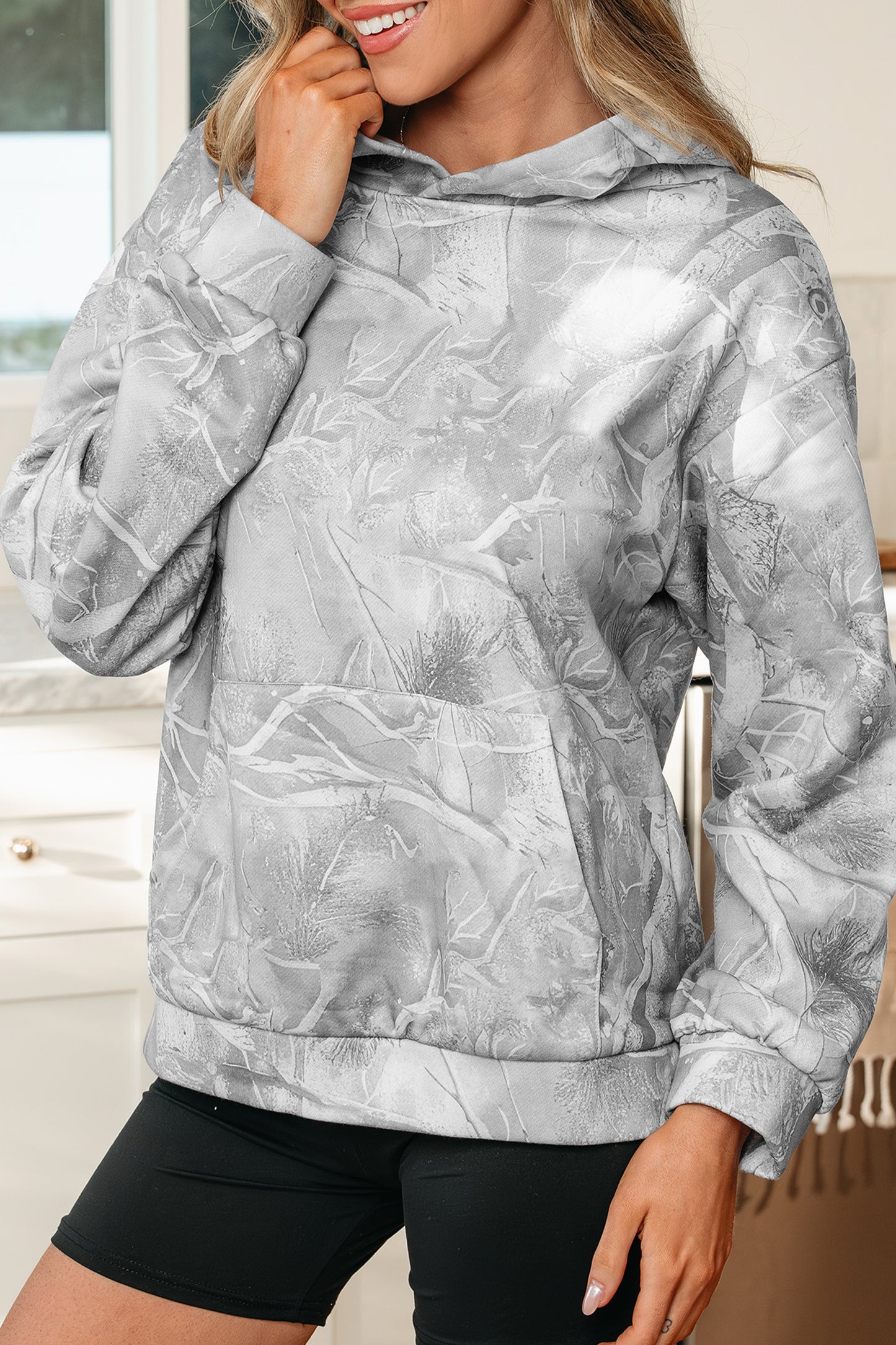 Gray Camouflage Woodland Print Oversized Sporty Hoodie-Tops / Dresses-[Adult]-[Female]-2022 Online Blue Zone Planet