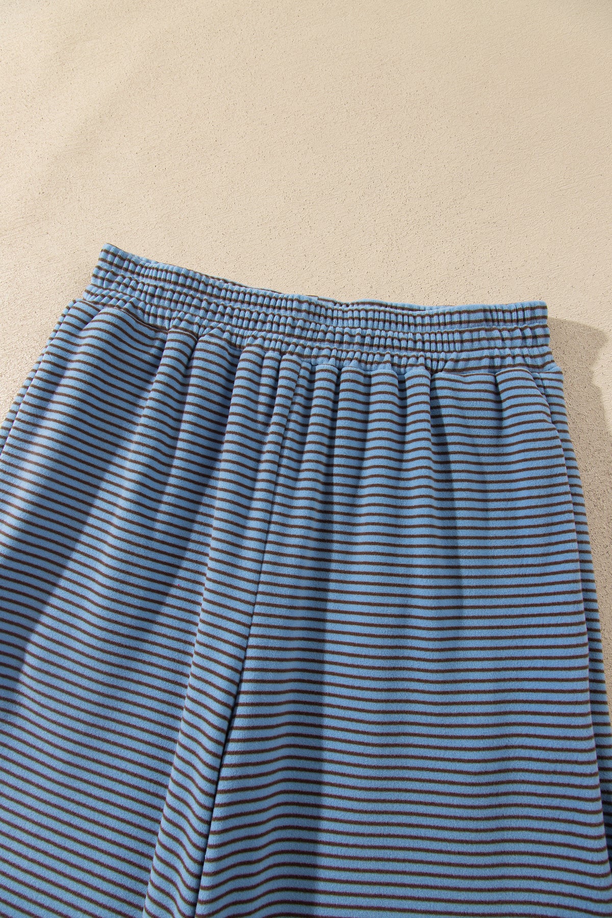 Beige Stripe Contrast Trim Round Neck Oversize Long Sleeve Top 2pcs Pant Set-Two Piece Sets/Pant Sets-[Adult]-[Female]-2022 Online Blue Zone Planet