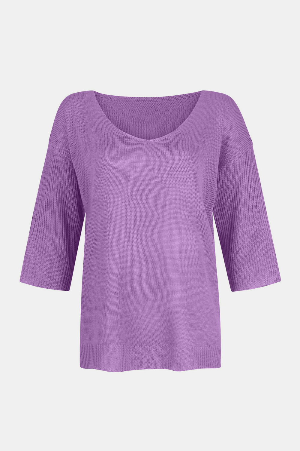 V-Neck Three-Quarter Sleeve Knit Top-TOPS / DRESSES-[Adult]-[Female]-2022 Online Blue Zone Planet