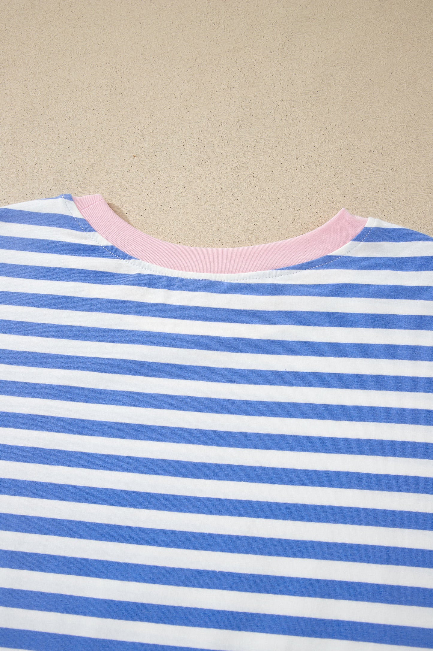 Sky Blue Stripe Contrast Trim Crew Neck Tee Knot Shorts 2pcs Set-Two Piece Sets/Short Sets-[Adult]-[Female]-2022 Online Blue Zone Planet